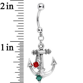 Handcrafted Christmas Anchor Dangle Belly Ring Created with Crystals