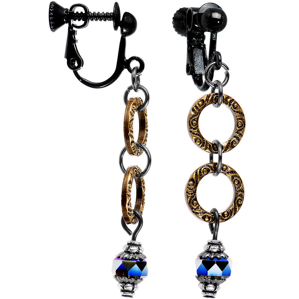 Handmade Tribal Rings Clip On Earrings Created with Crystals