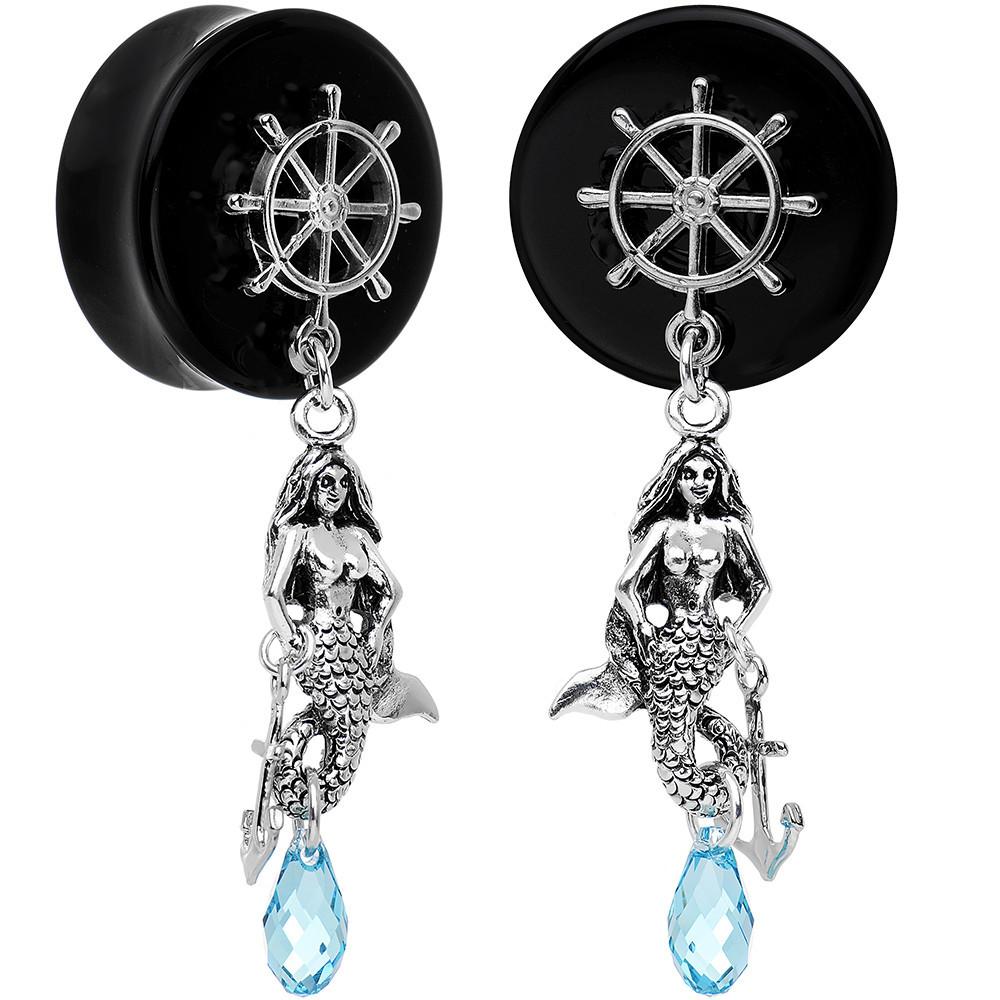 Aqua Nautical Mermaid Plug Set Created with Crystal 00G to 1 Inch