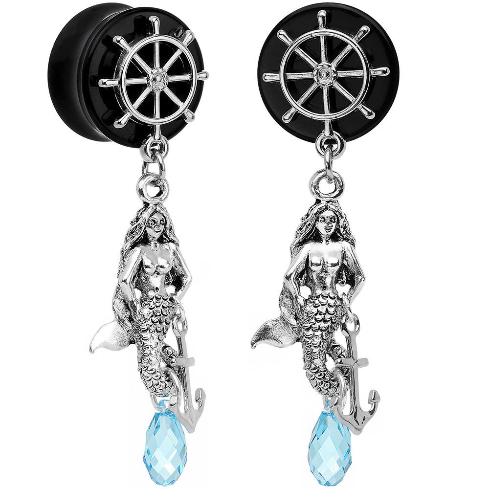 Aqua Nautical Mermaid Plug Set Created with Crystal 00G to 1 Inch
