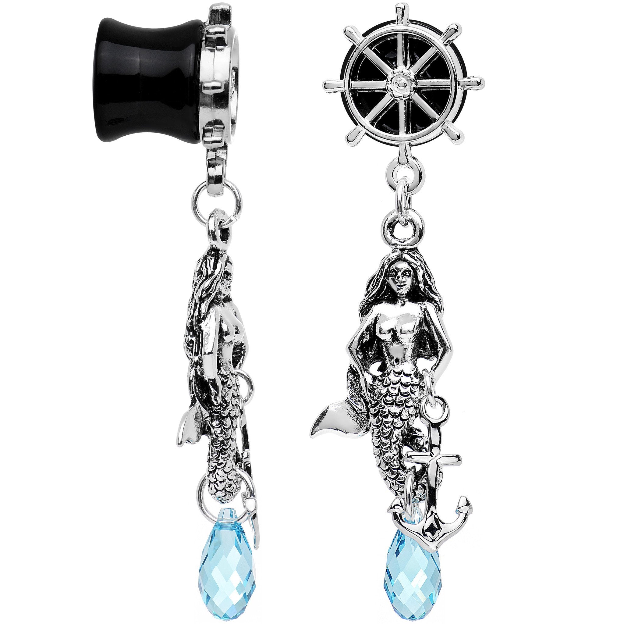 Aqua Nautical Mermaid Plug Set Created with Crystal 00G to 1 Inch