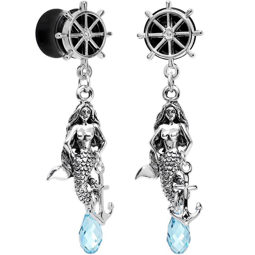 Aqua Nautical Mermaid Plug Set Created with Crystal 00G to 1 Inch