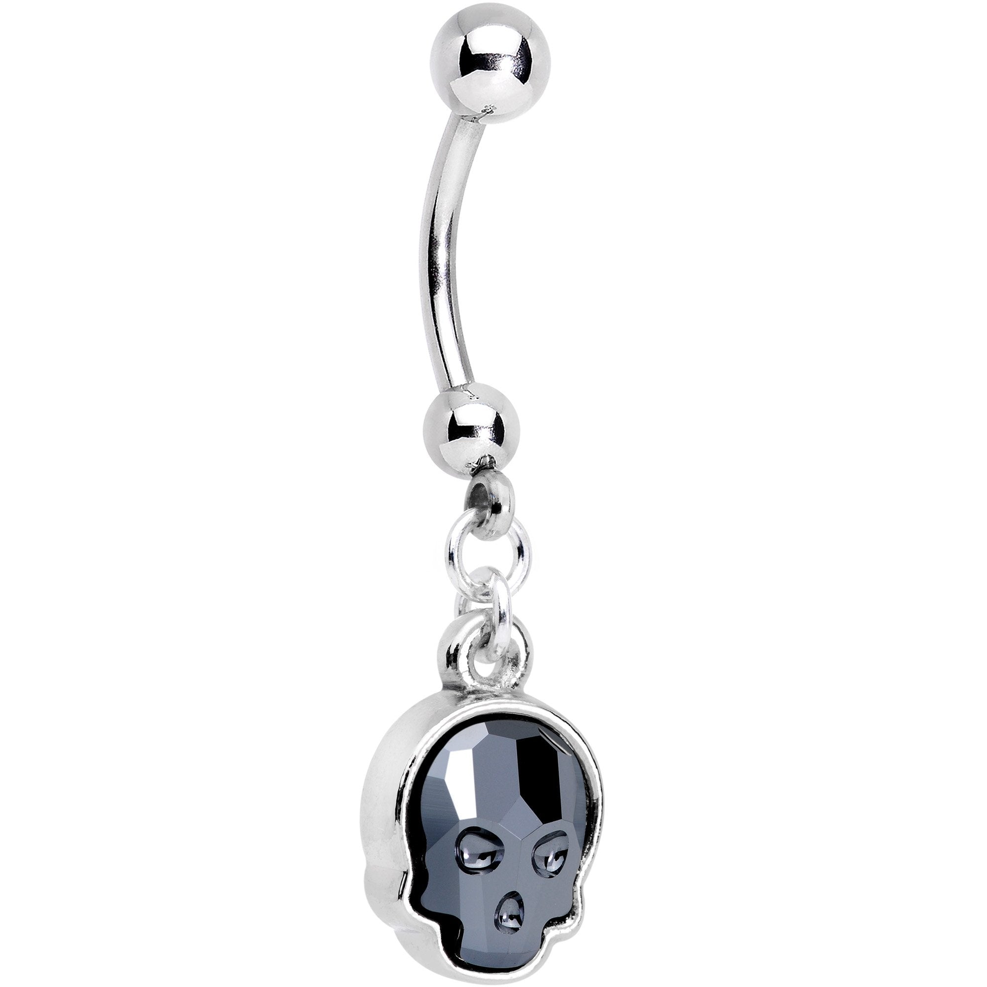 Handmade Sugar Skull Dangle Belly Ring Created with Crystals