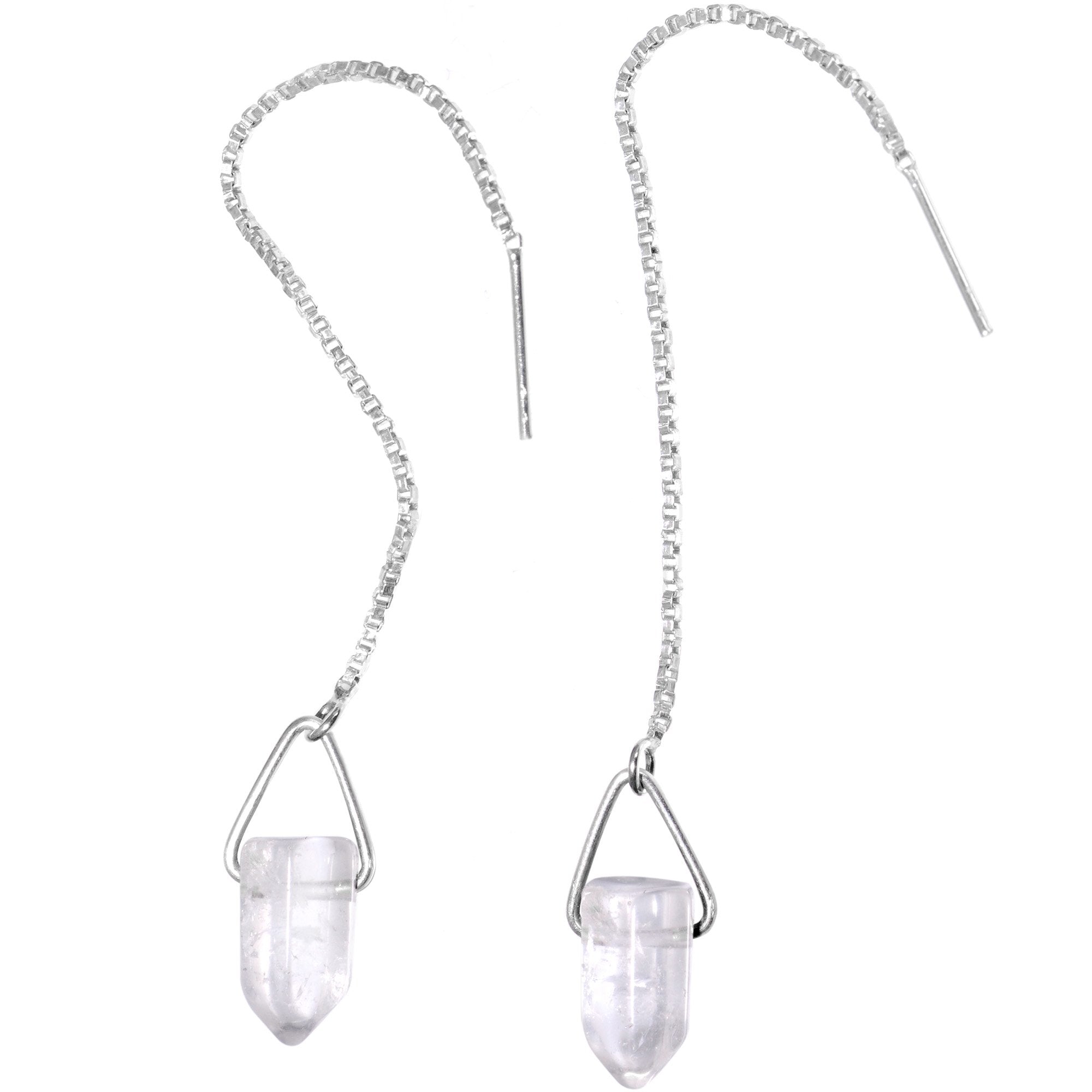 Handcrafted Clear Quartz 925 Sterling Silver Infinity Threader Earrings