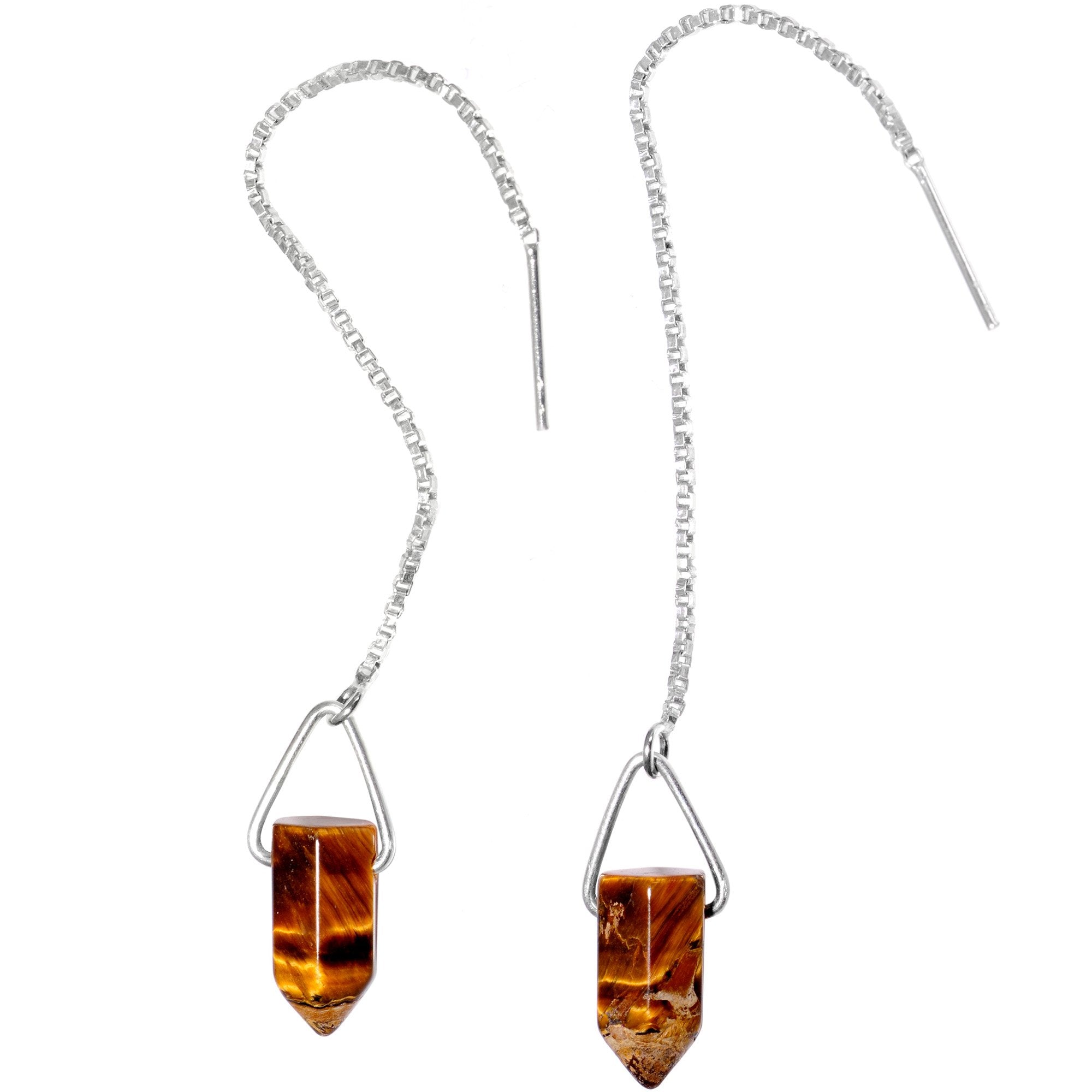 Handcrafted Tiger Eye 925 Sterling Silver Infinity Threader Earrings