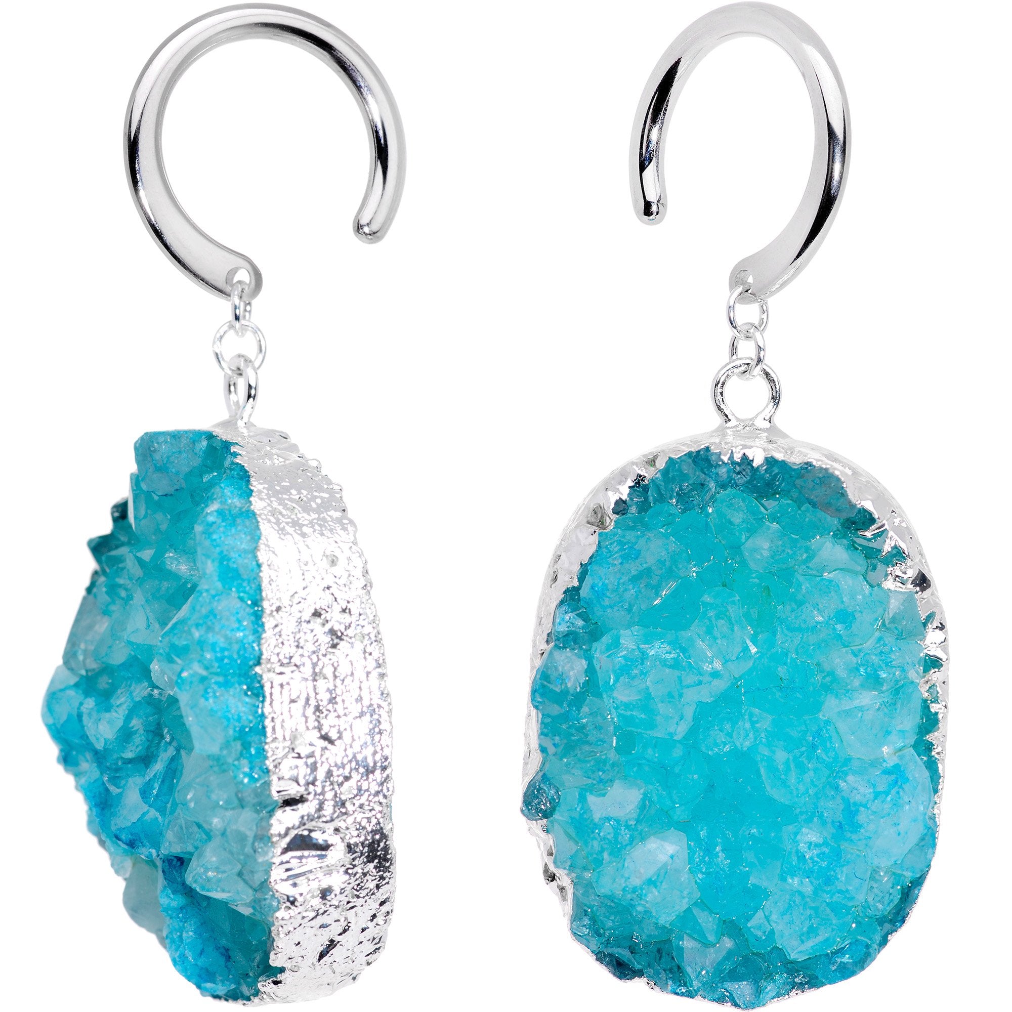 Handcrafted Steel Nautical Blue Natural Druzy Agate Ear Weights