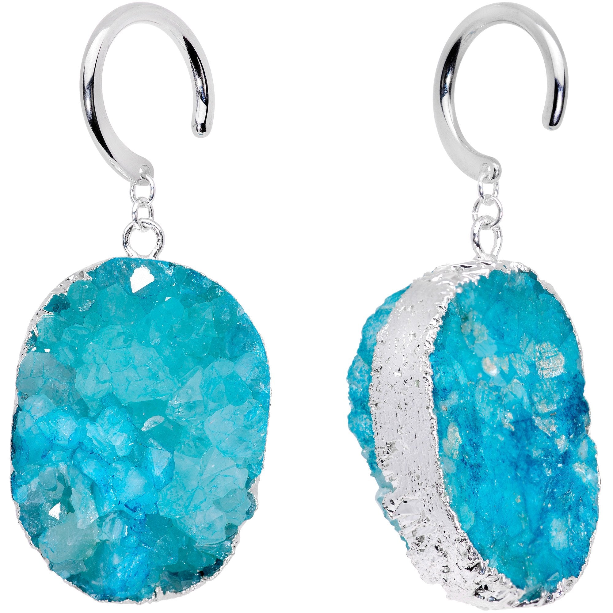 Handcrafted Steel Nautical Blue Natural Druzy Agate Ear Weights