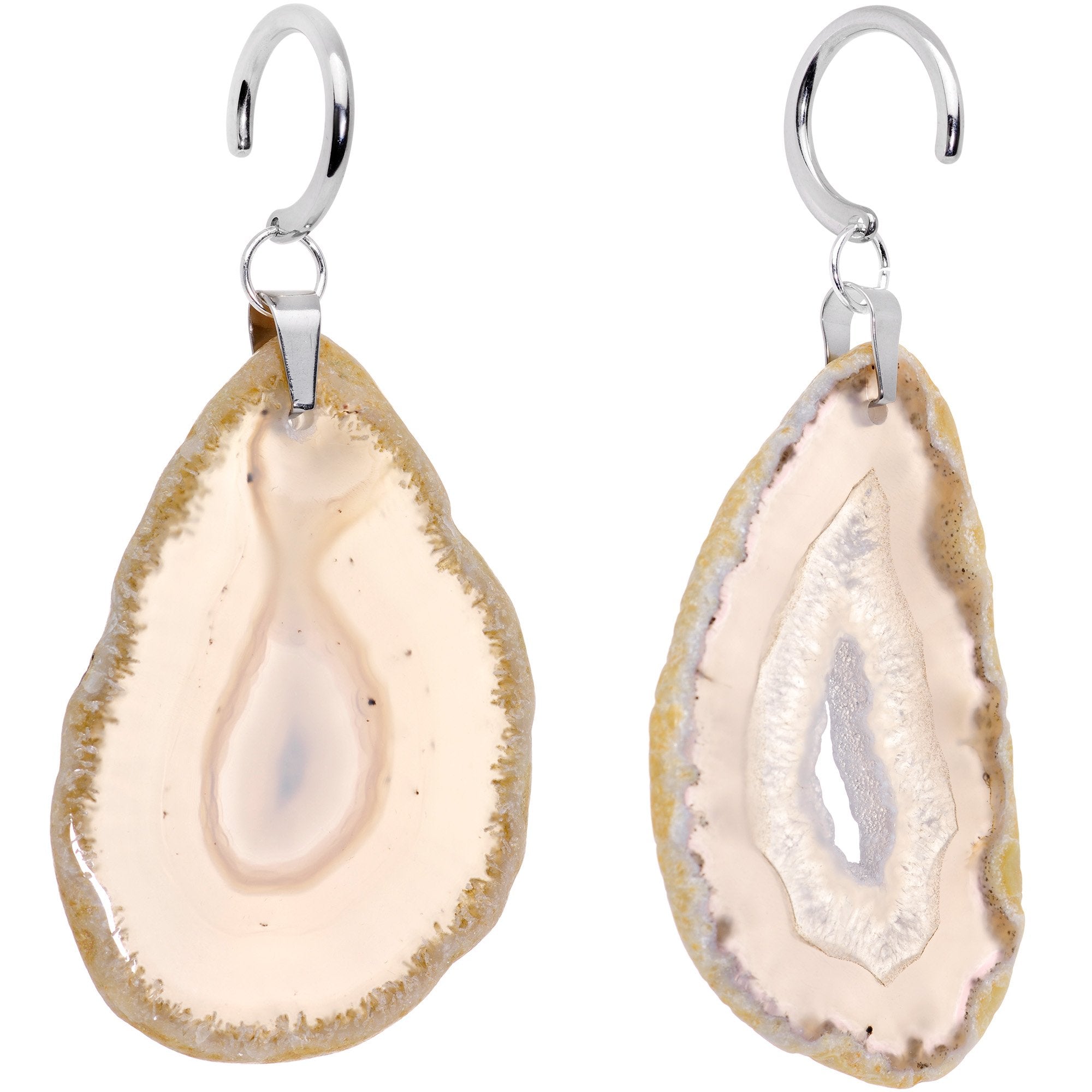 Handcrafted Steel Sandswept Desert Gap Natural Tan Agate Ear Weights