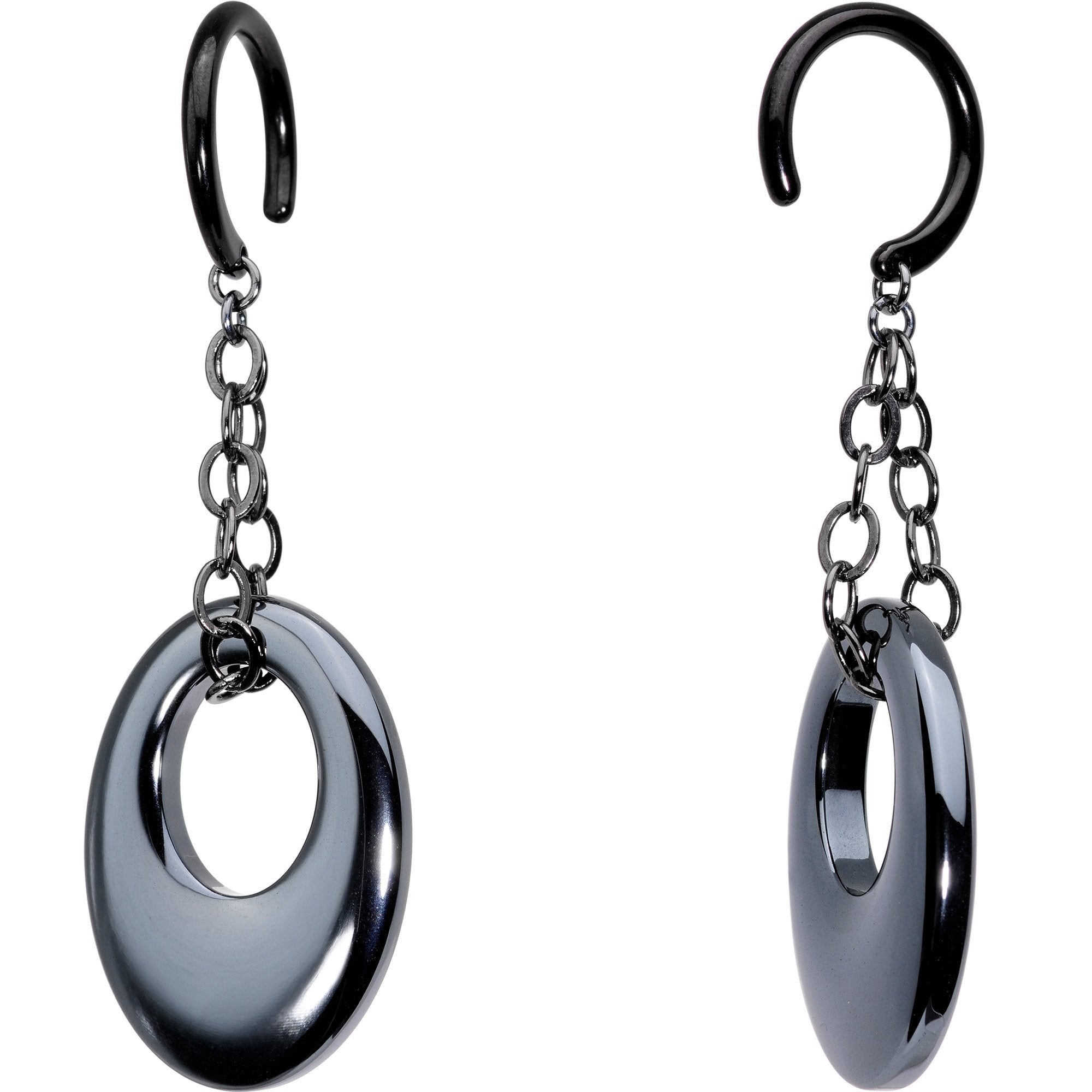 Handcrafted Black Plated Hematite Clothoid Loop Chain Ear Weights