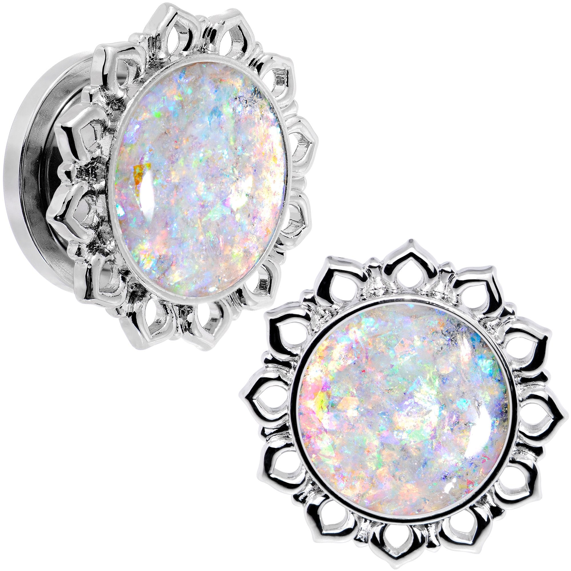 Handcrafted White Faux Opal Mandala Screw Fit Plug Set Sizes 8mm to 20mm