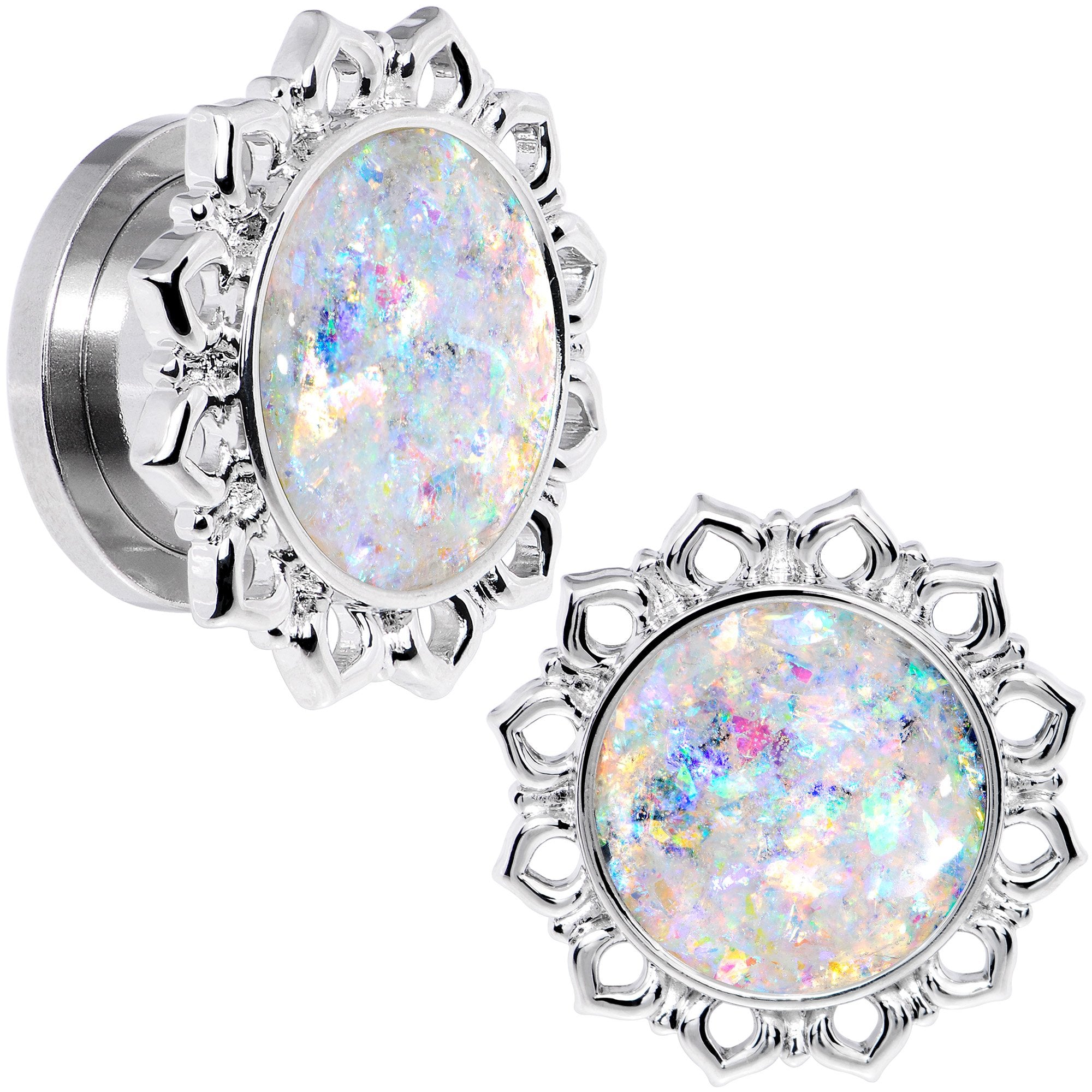 Handcrafted White Faux Opal Mandala Screw Fit Plug Set Sizes 8mm to 20mm