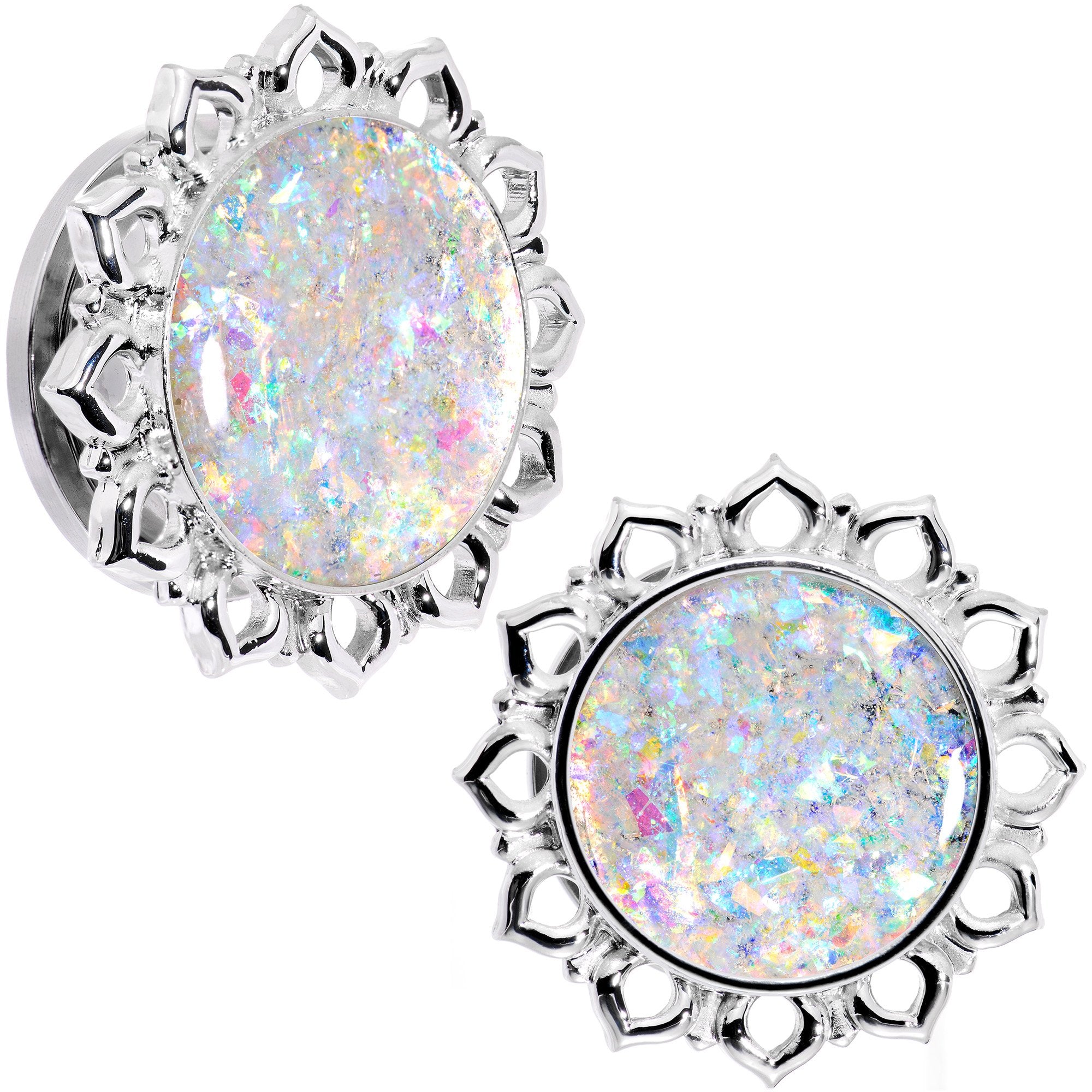 Handcrafted White Faux Opal Mandala Screw Fit Plug Set Sizes 8mm to 20mm