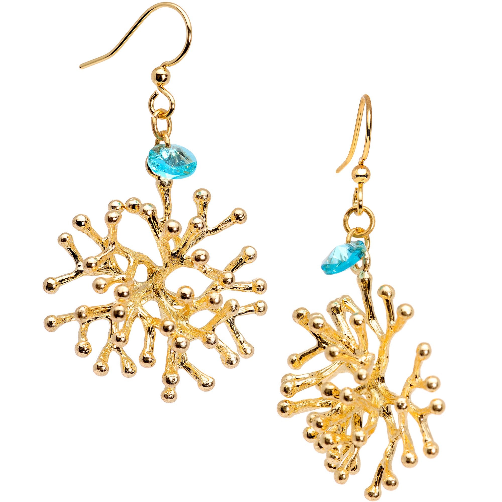 Handmade Sea Coral Fishhook Earrings Created with Crystals