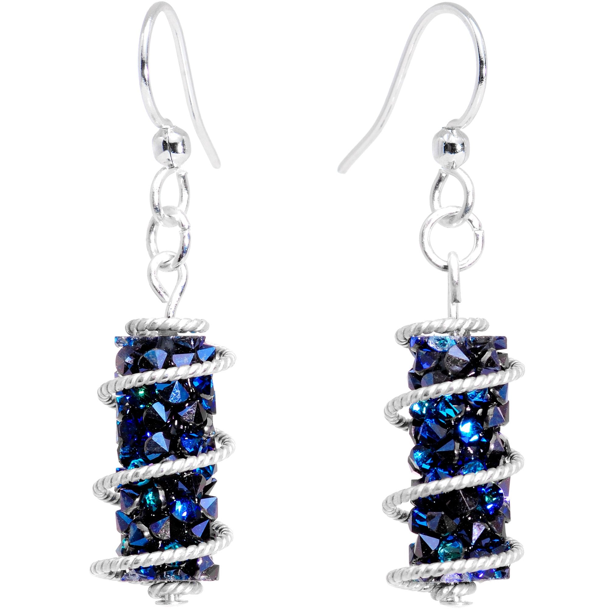 Handmade Blue Wrap Fishhook Earrings Created with Crystals