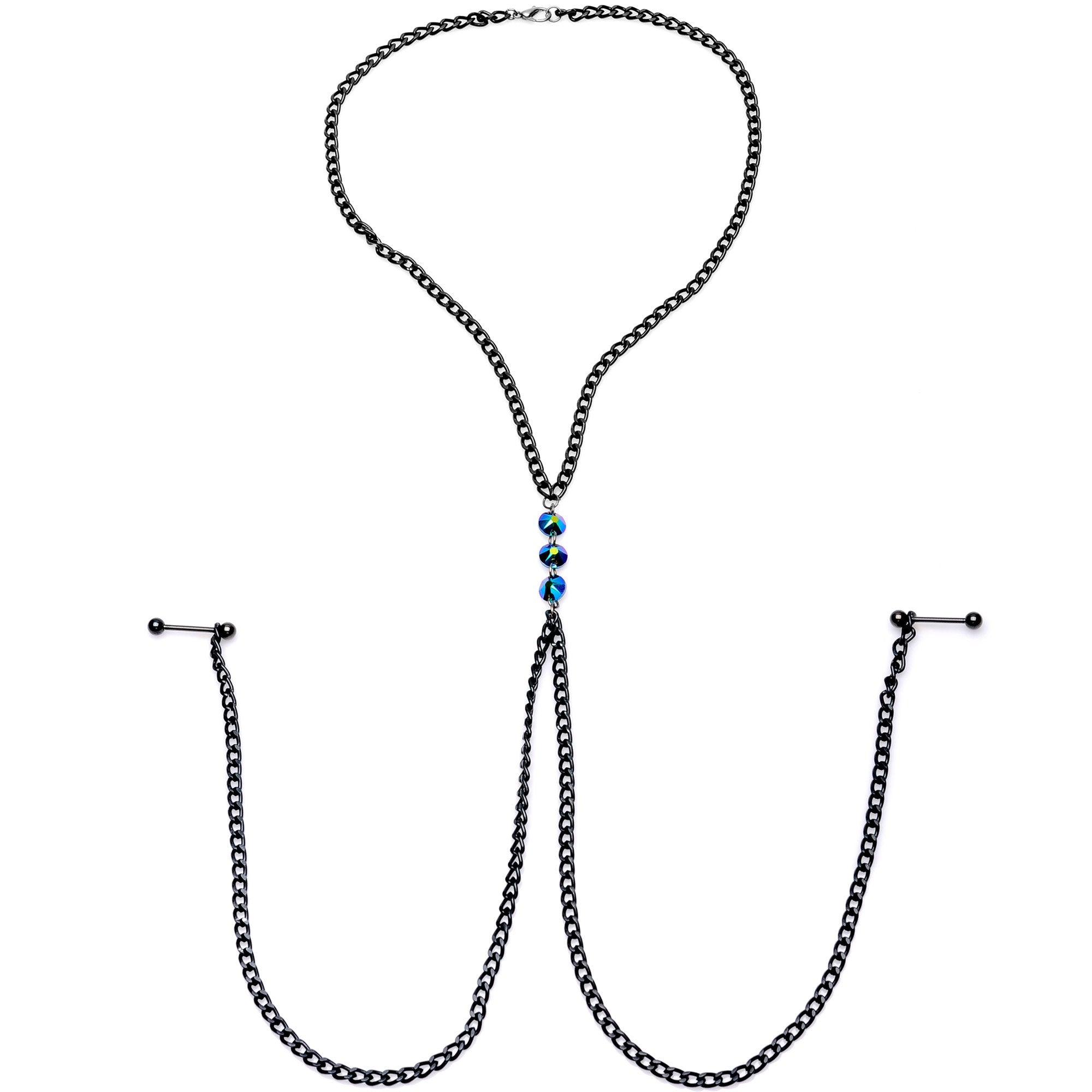 Gothic Black Necklace to Nipple Chain Created with Crystals