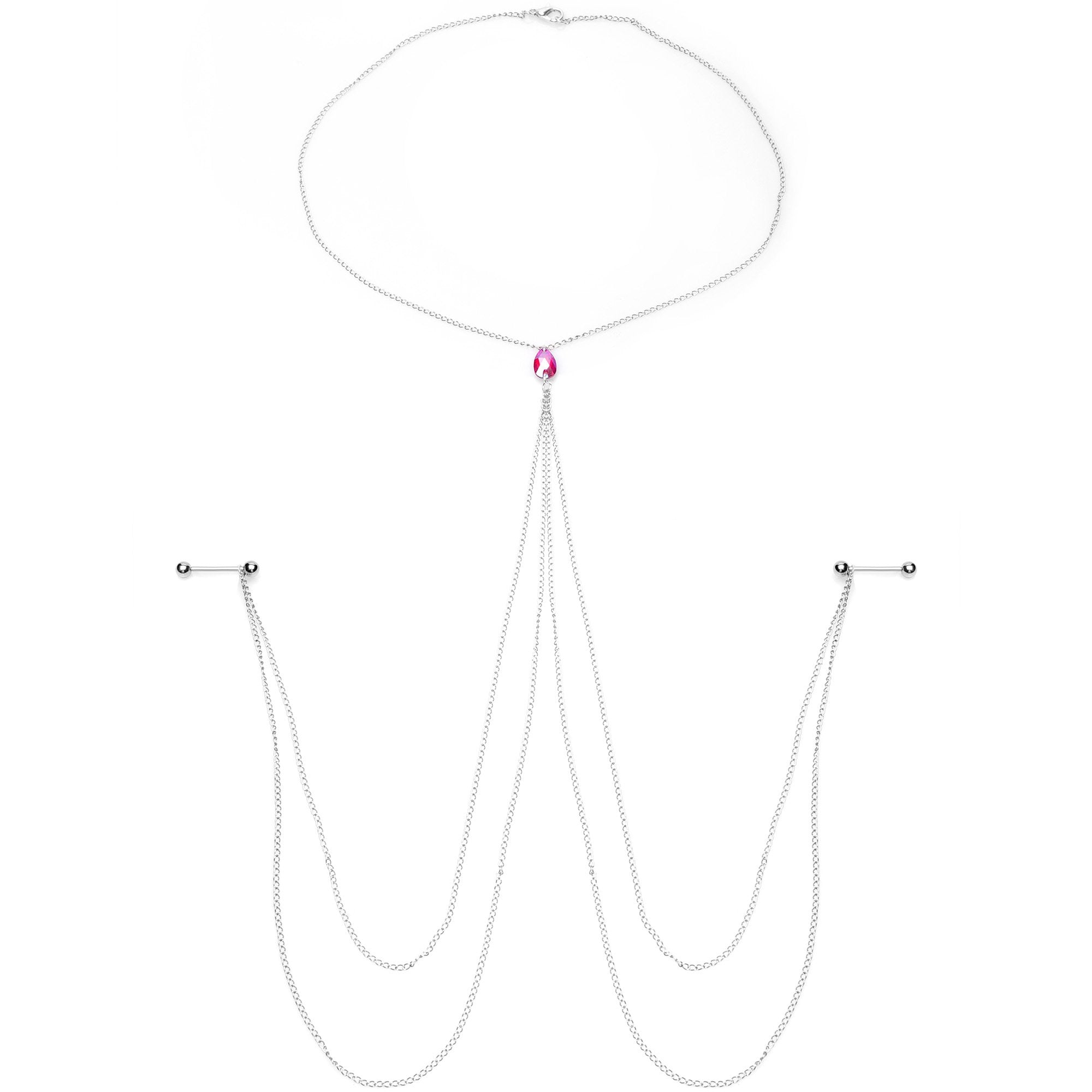 Rue Red Gem Necklace to Nipple Chain Created with Crystals