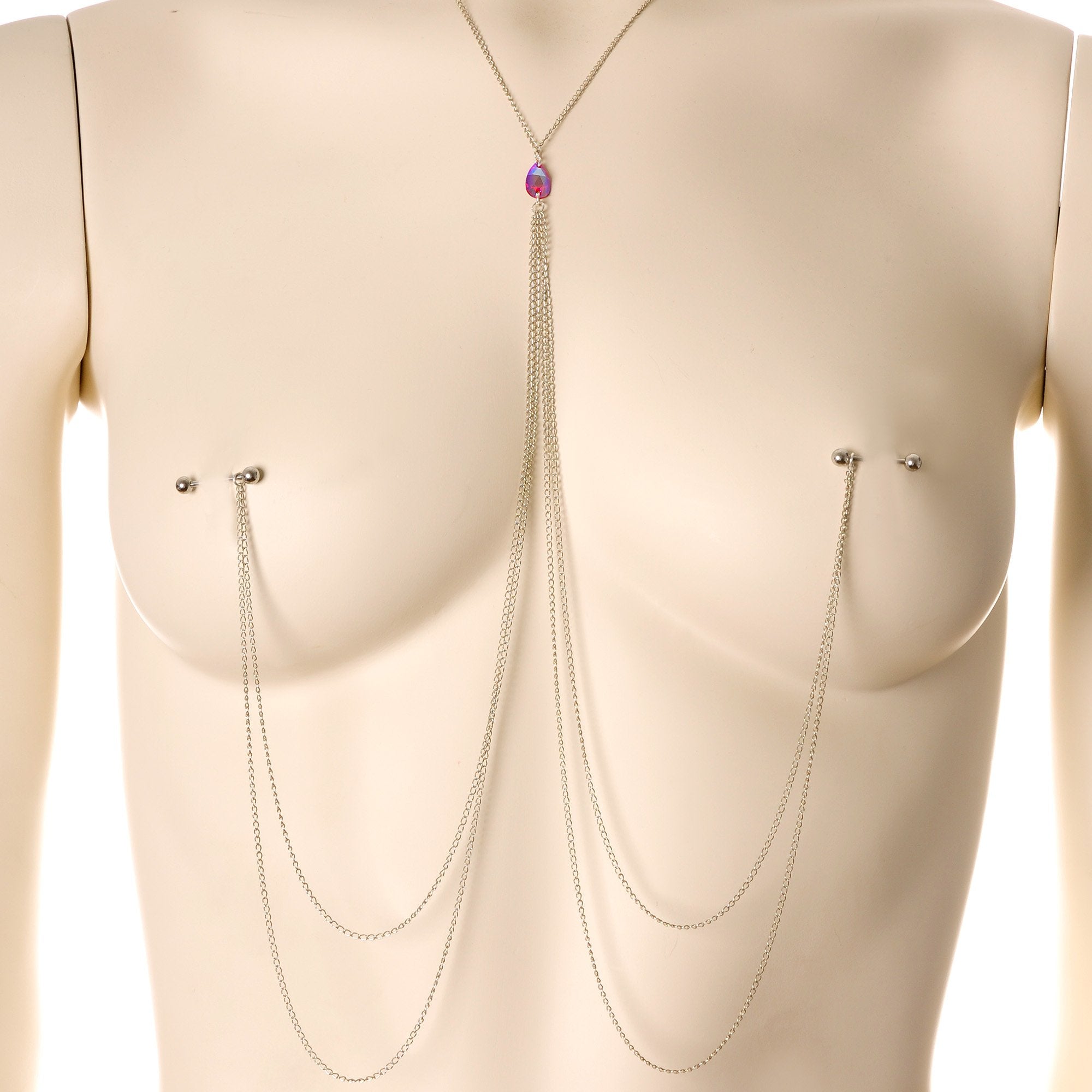 Rue Red Gem Necklace to Nipple Chain Created with Crystals