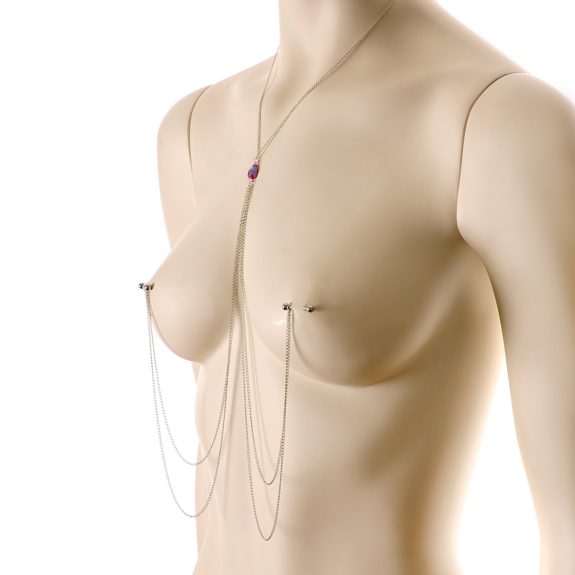 Rue Red Gem Necklace to Nipple Chain Created with Crystals