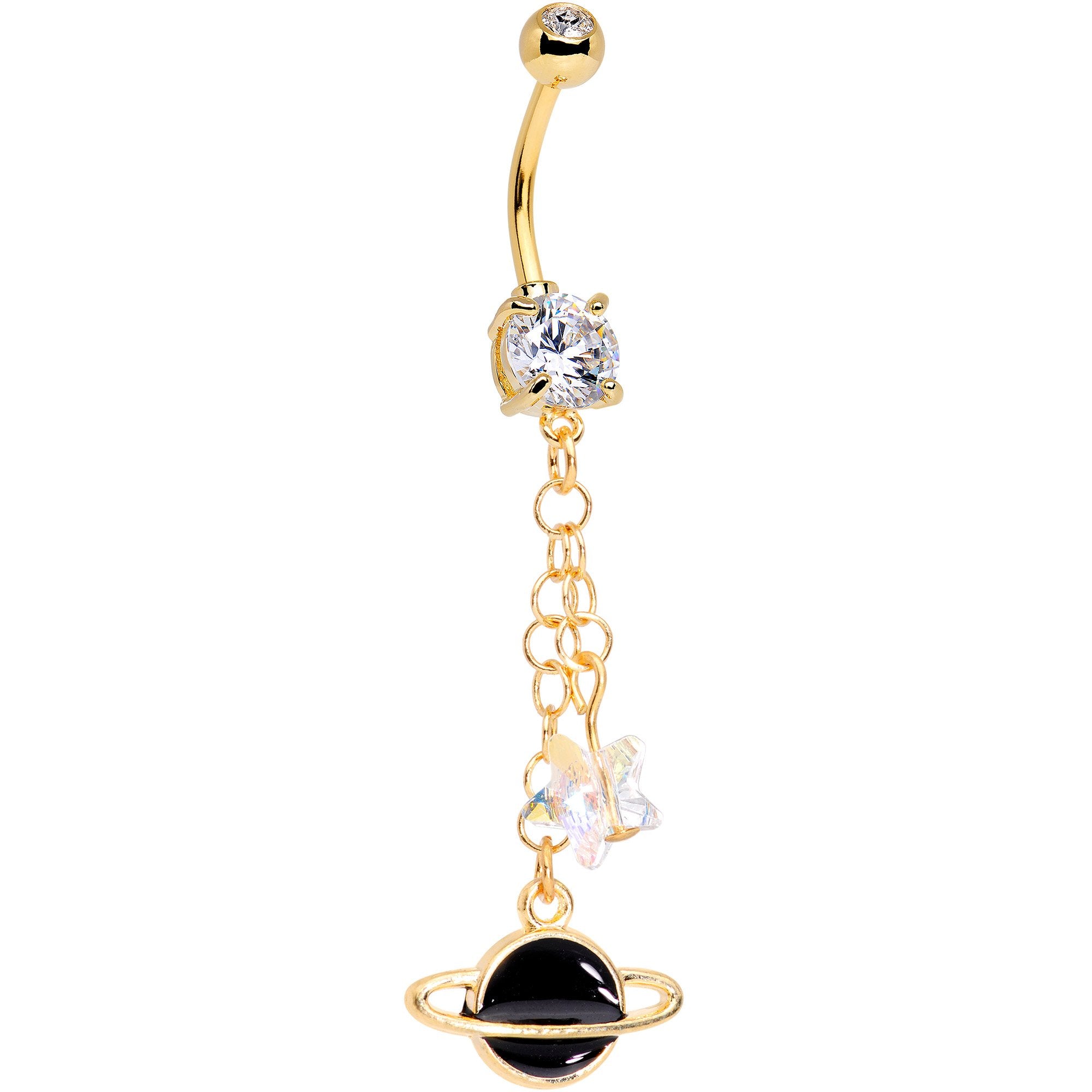 Handmade Gold Tone Planet Belly Ring Created with Crystals