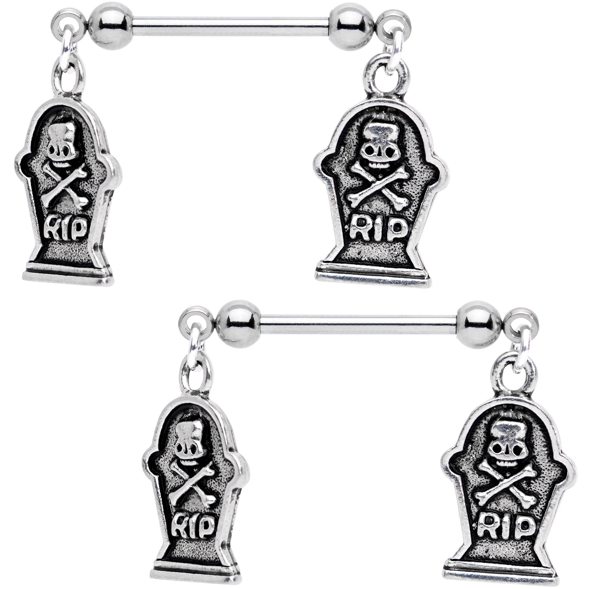 Handcrafted Halloween Gravestone Dangle Barbell Nipple Ring Set