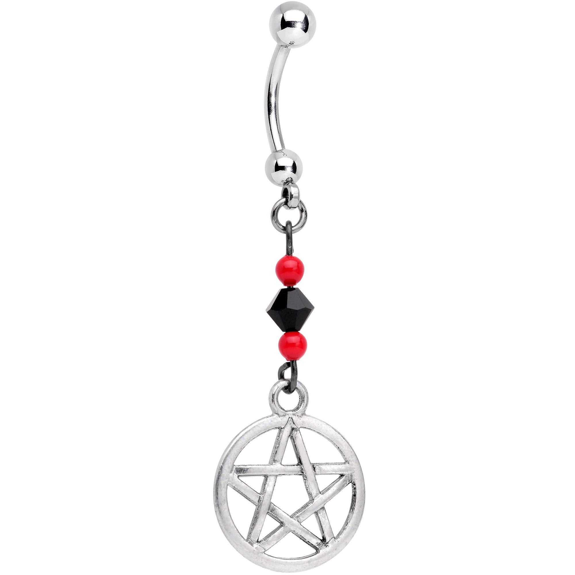 Handcrafted Pentagram Dangle Belly Ring Created with Crystals