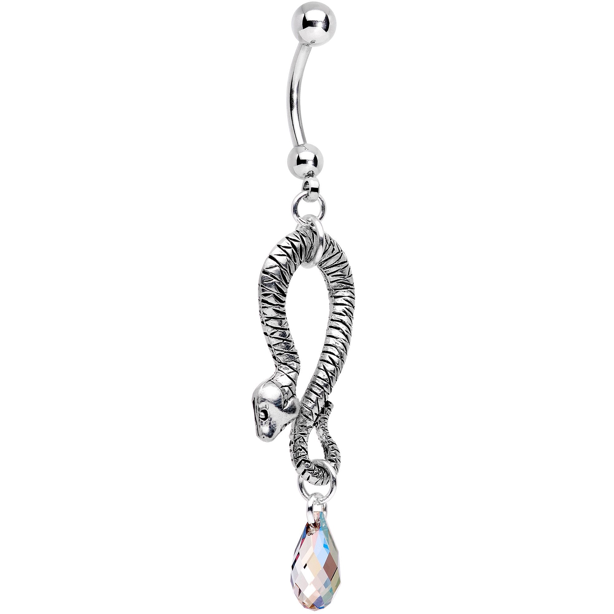 Handcrafted Snake Dangle Belly Ring Created with Crystals