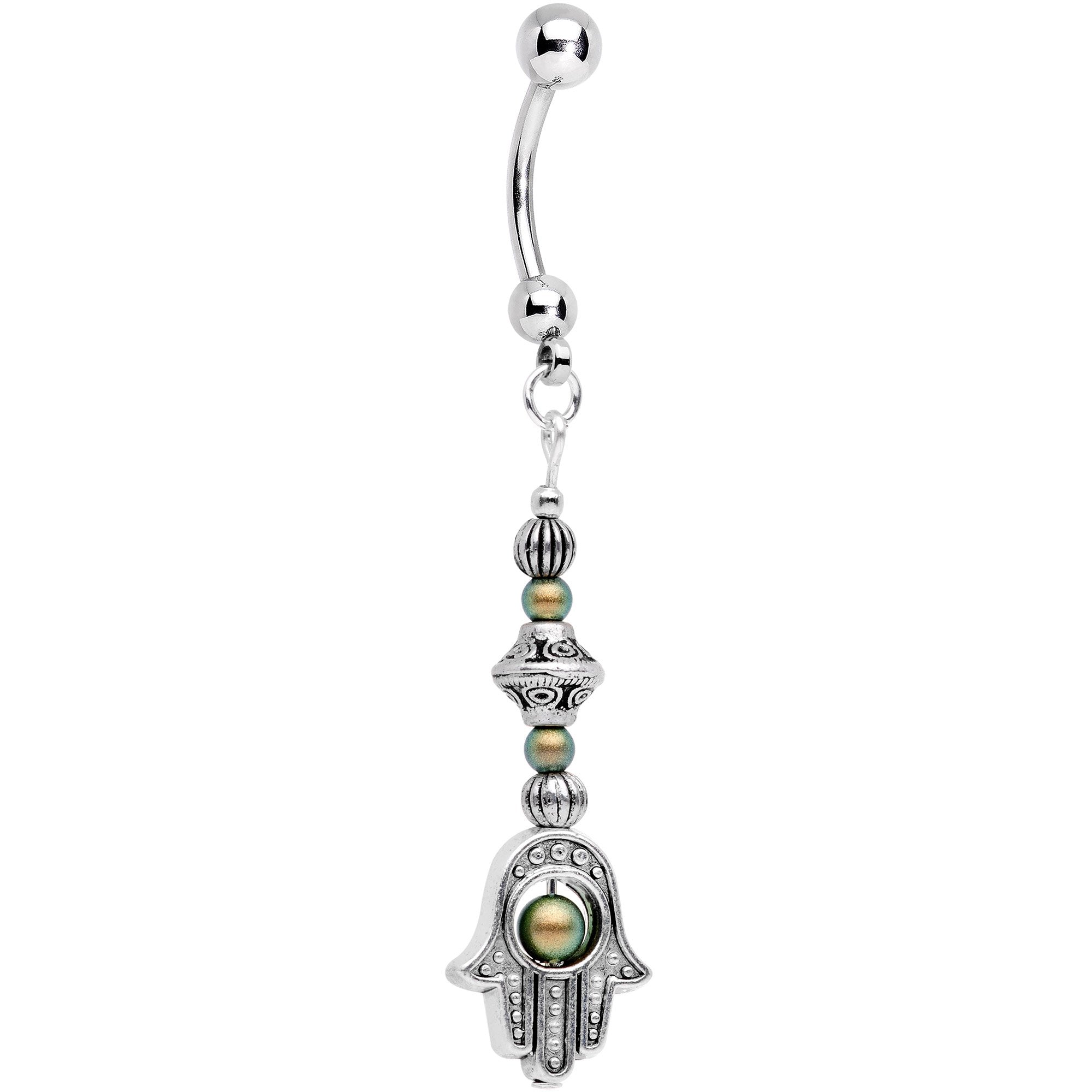 Handmade Spirit of Hamsa Belly Ring Created with Crystals