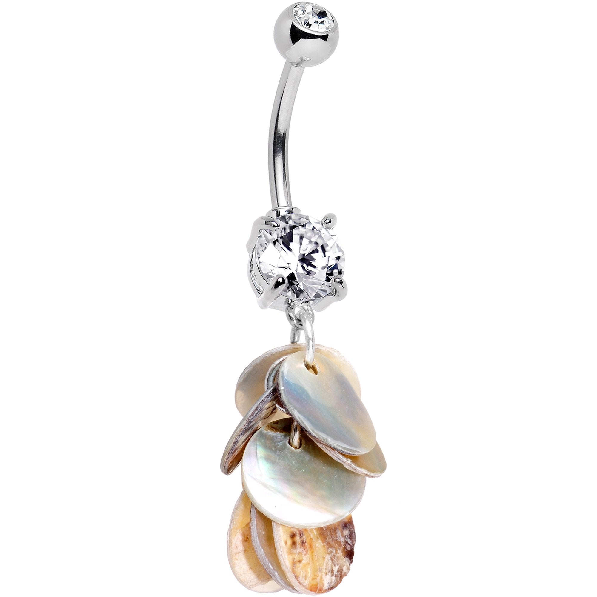 Handcrafted Clear Gem Mother of Pearl Cascade Dangle Belly Ring