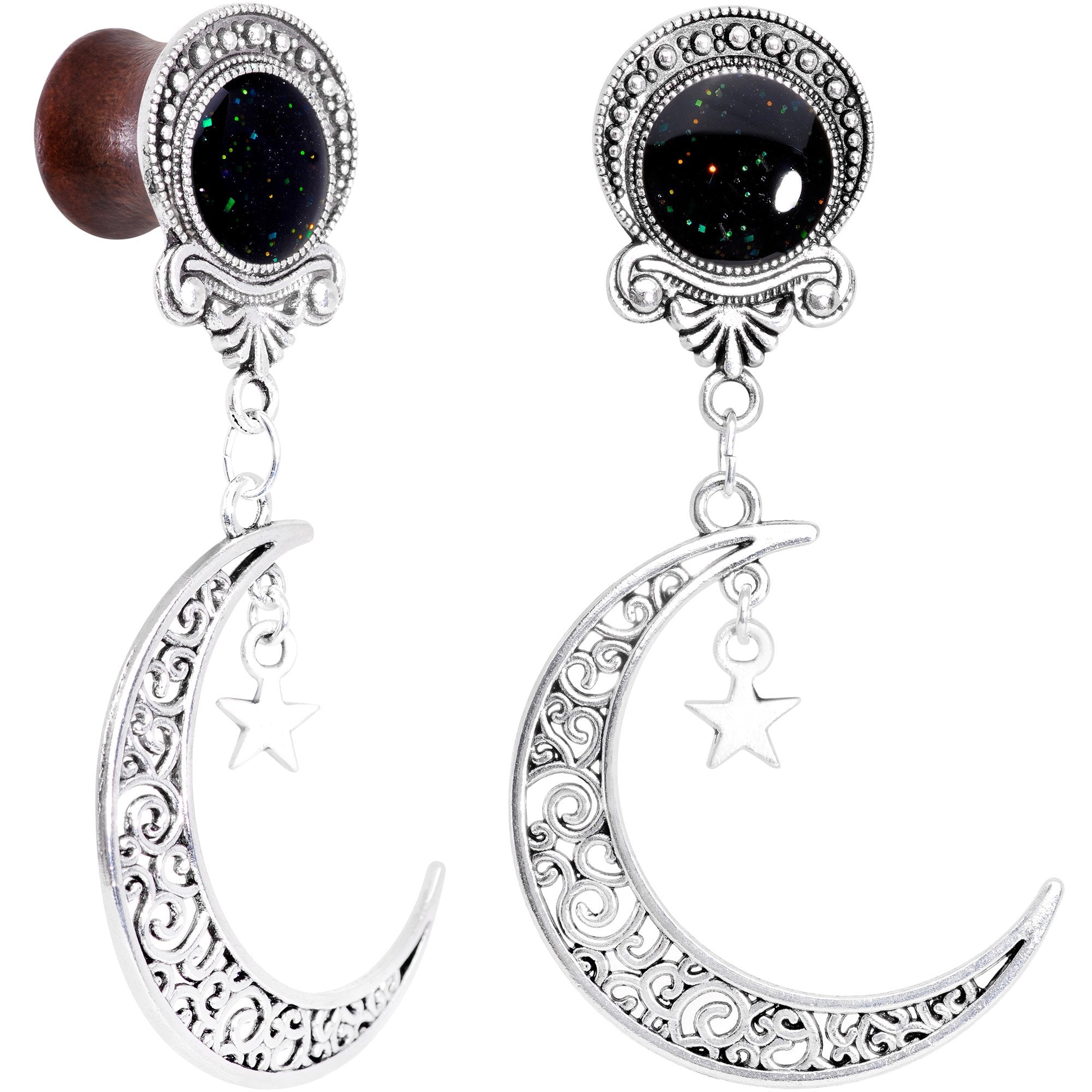 Handmade Beechwood Dark Crescent Moon Dangle Saddle Plug Set Sizes 8mm to 20mm