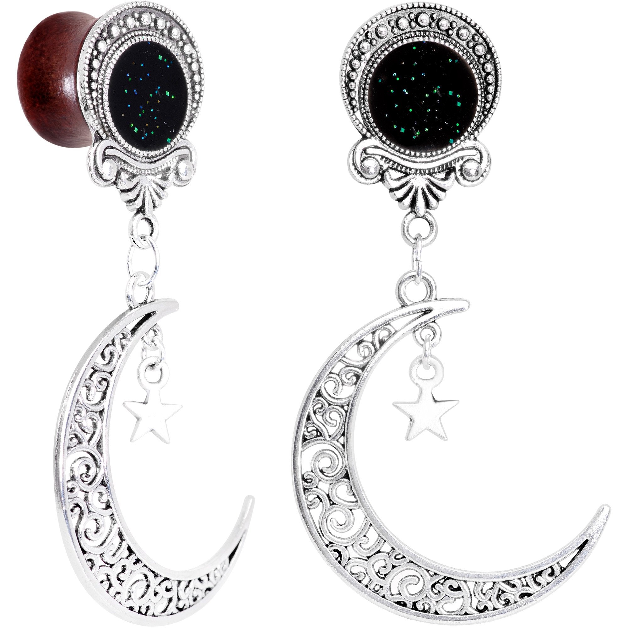 Handmade Beechwood Dark Crescent Moon Dangle Saddle Plug Set Sizes 8mm to 20mm