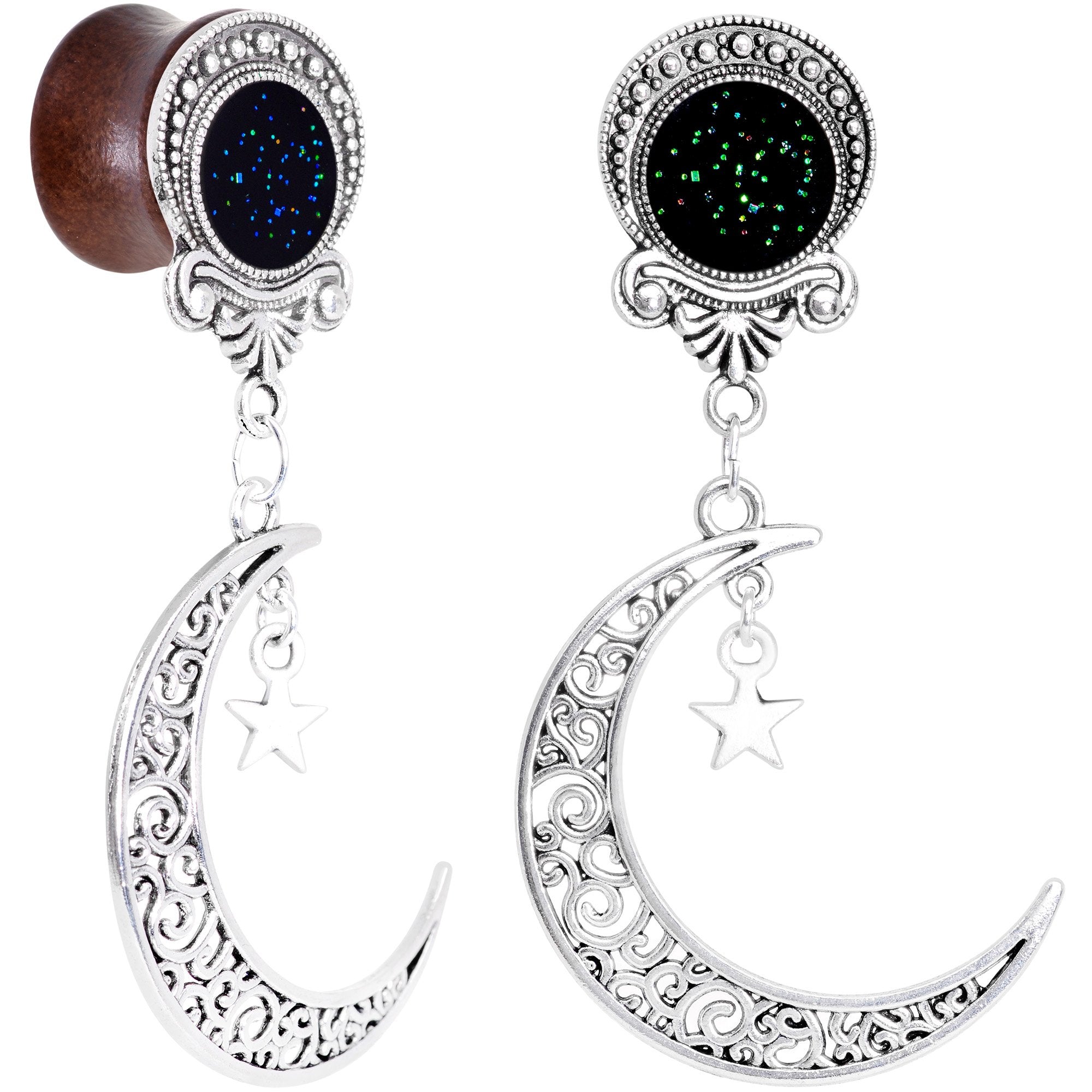 Handmade Beechwood Dark Crescent Moon Dangle Saddle Plug Set Sizes 8mm to 20mm