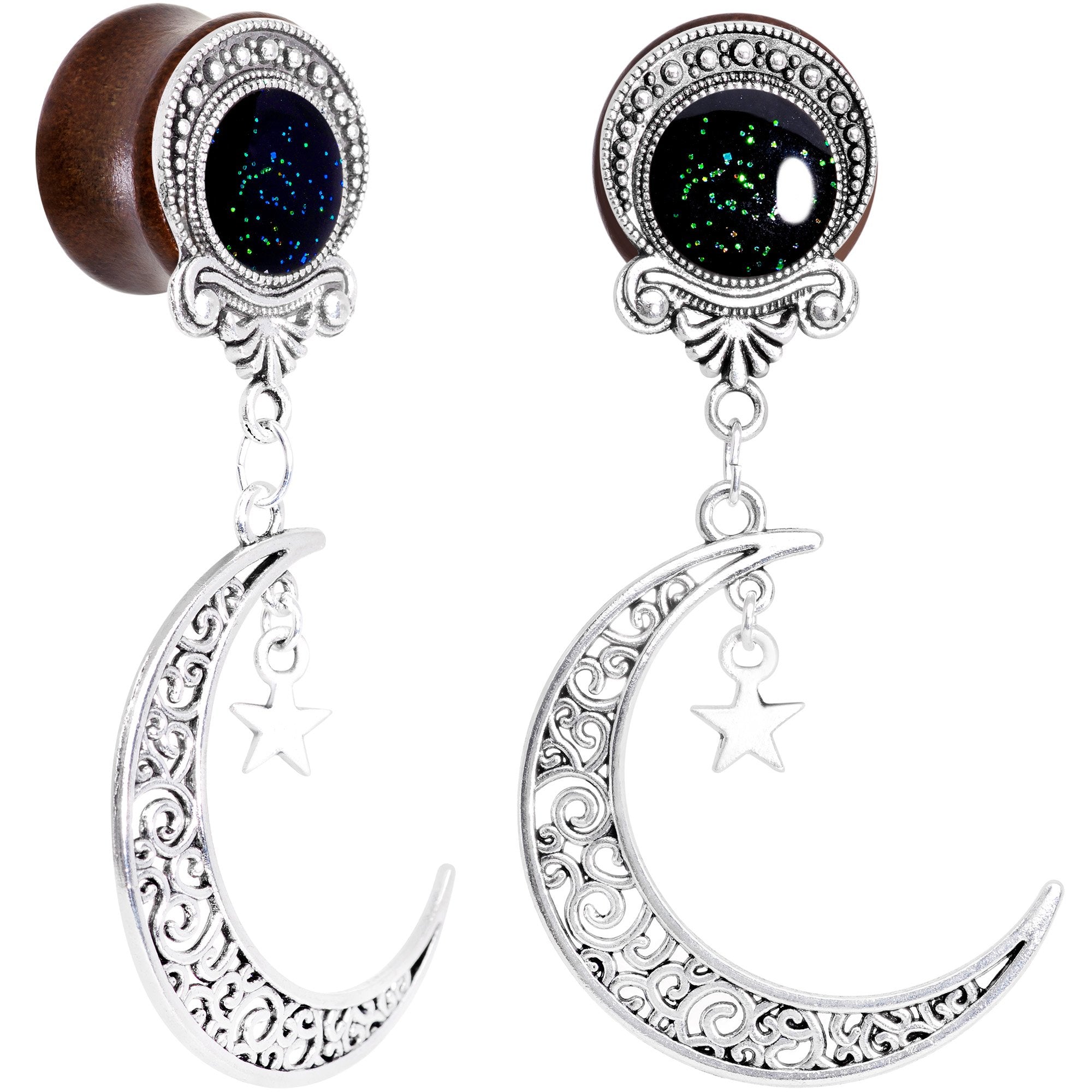 Handmade Beechwood Dark Crescent Moon Dangle Saddle Plug Set Sizes 8mm to 20mm