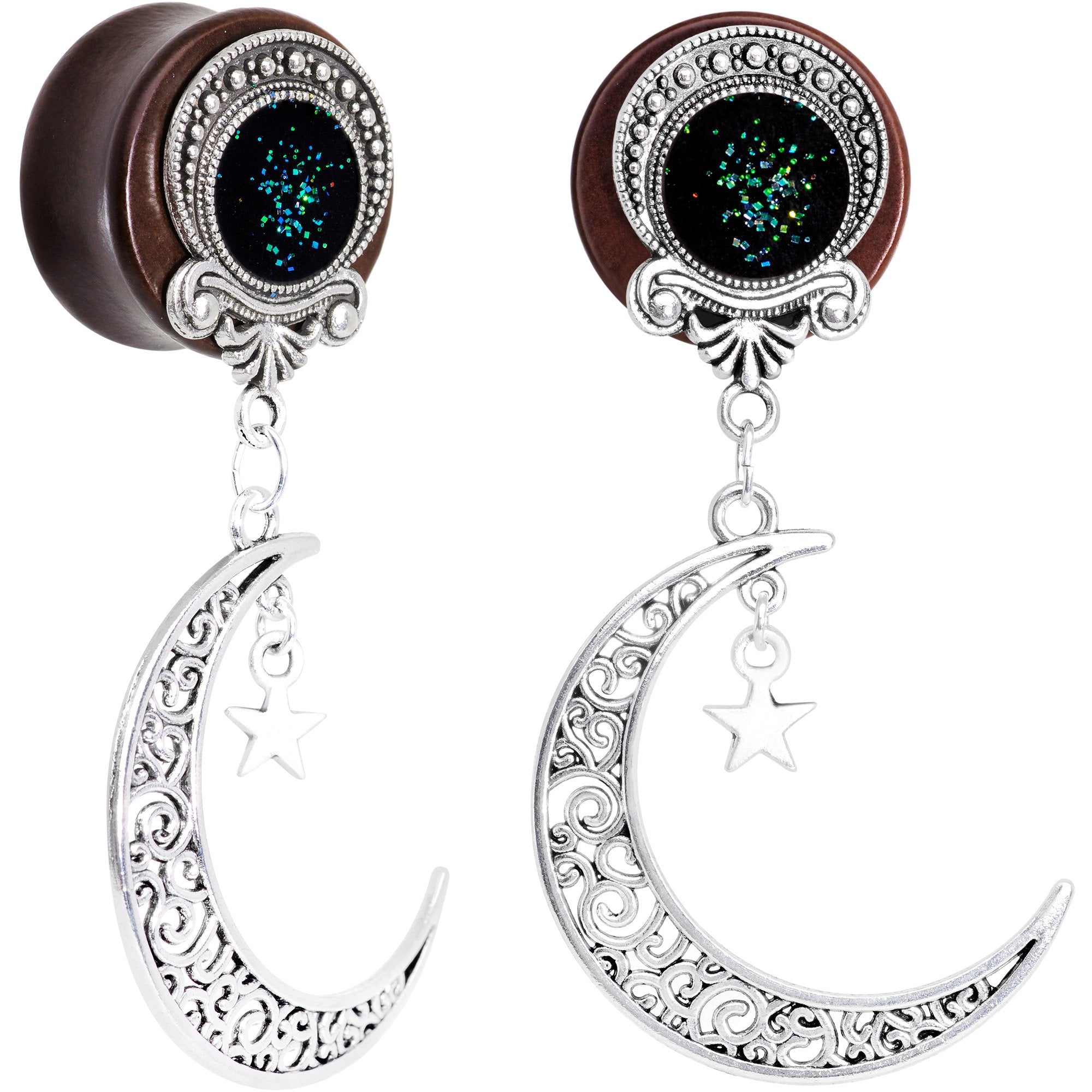 Handmade Beechwood Dark Crescent Moon Dangle Saddle Plug Set Sizes 8mm to 20mm