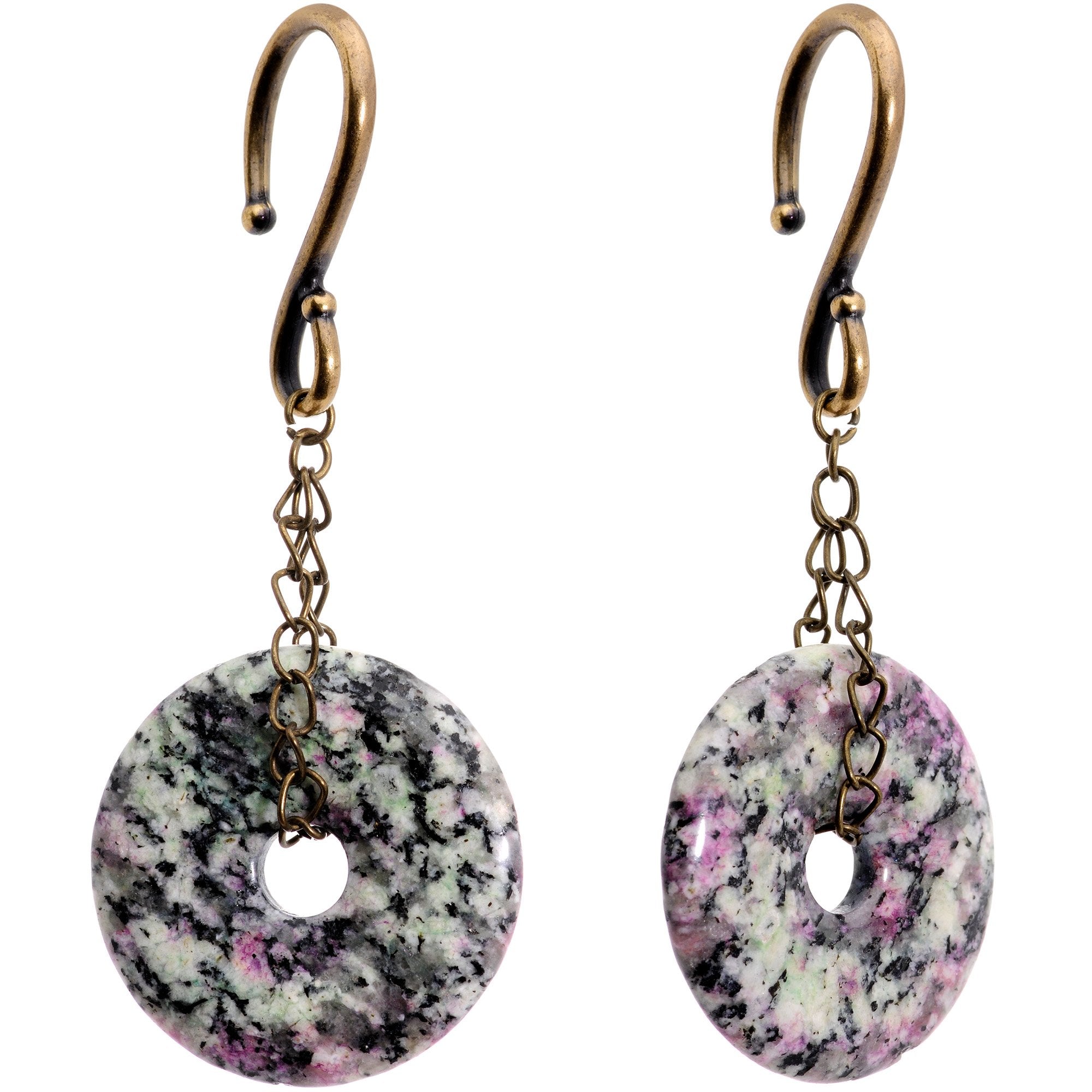 Handmade Antique Brass Plated Natural Zoisite Donut Ear Weights