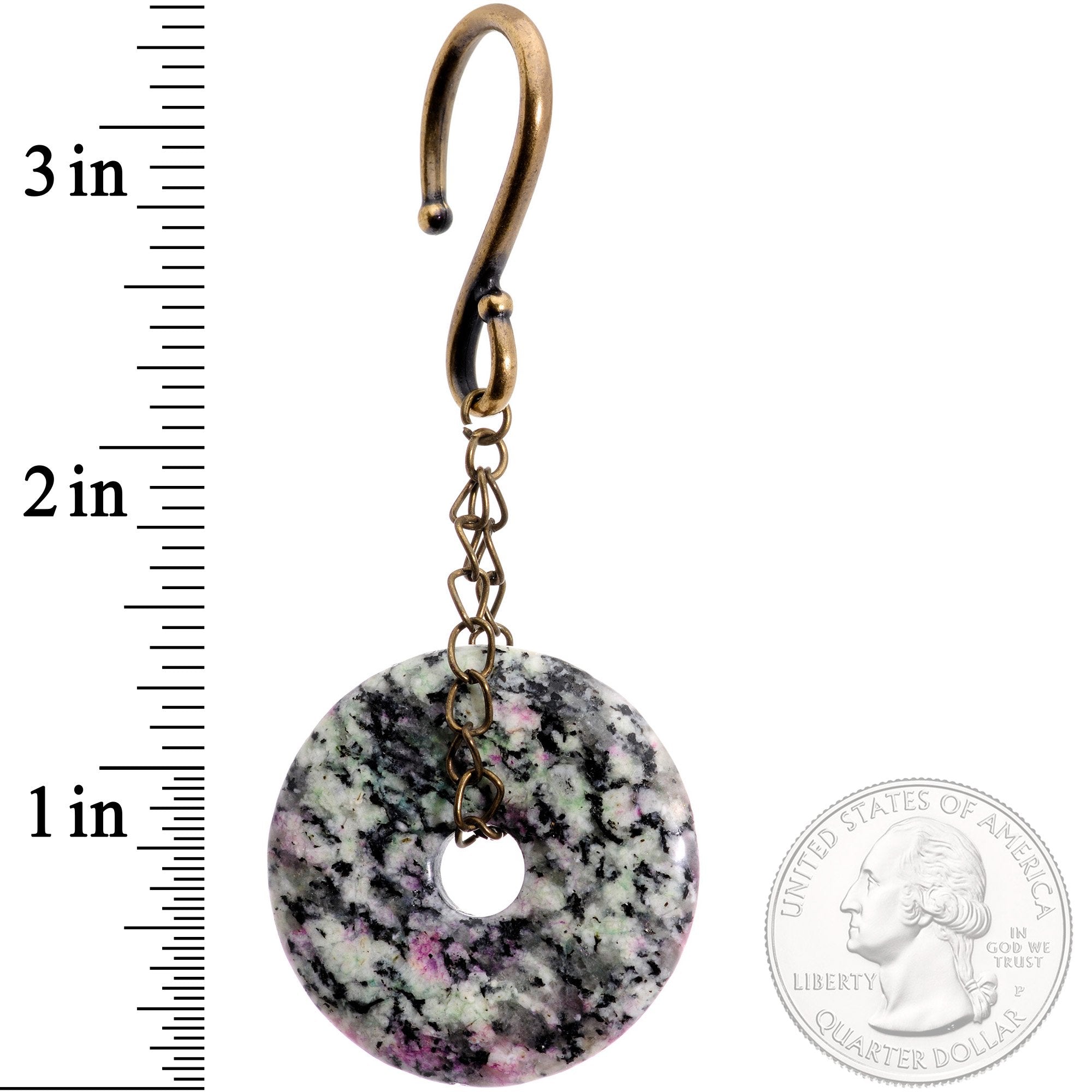 Handmade Antique Brass Plated Natural Zoisite Donut Ear Weights