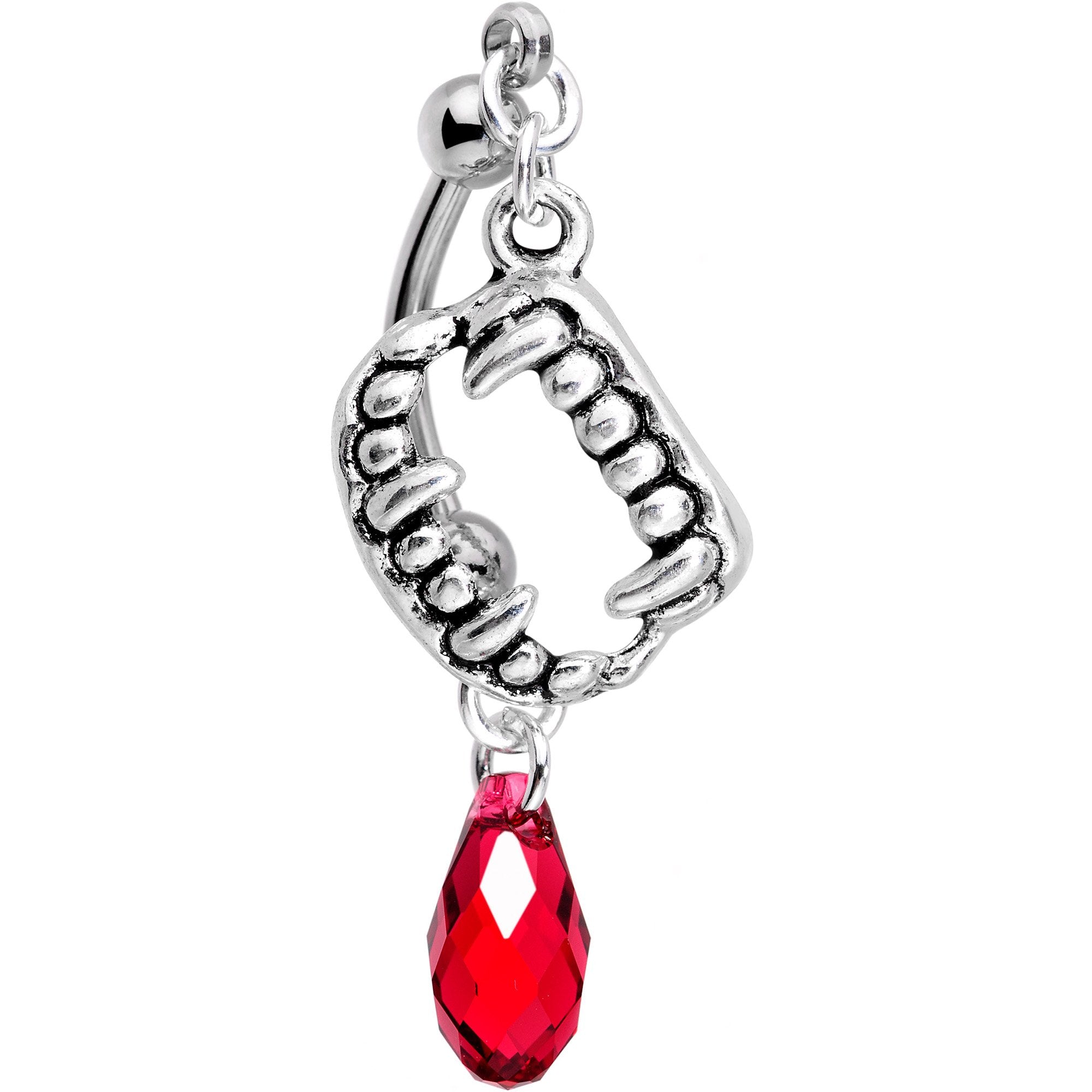 Handmade Vampire Fang Belly Ring Created with Crystals