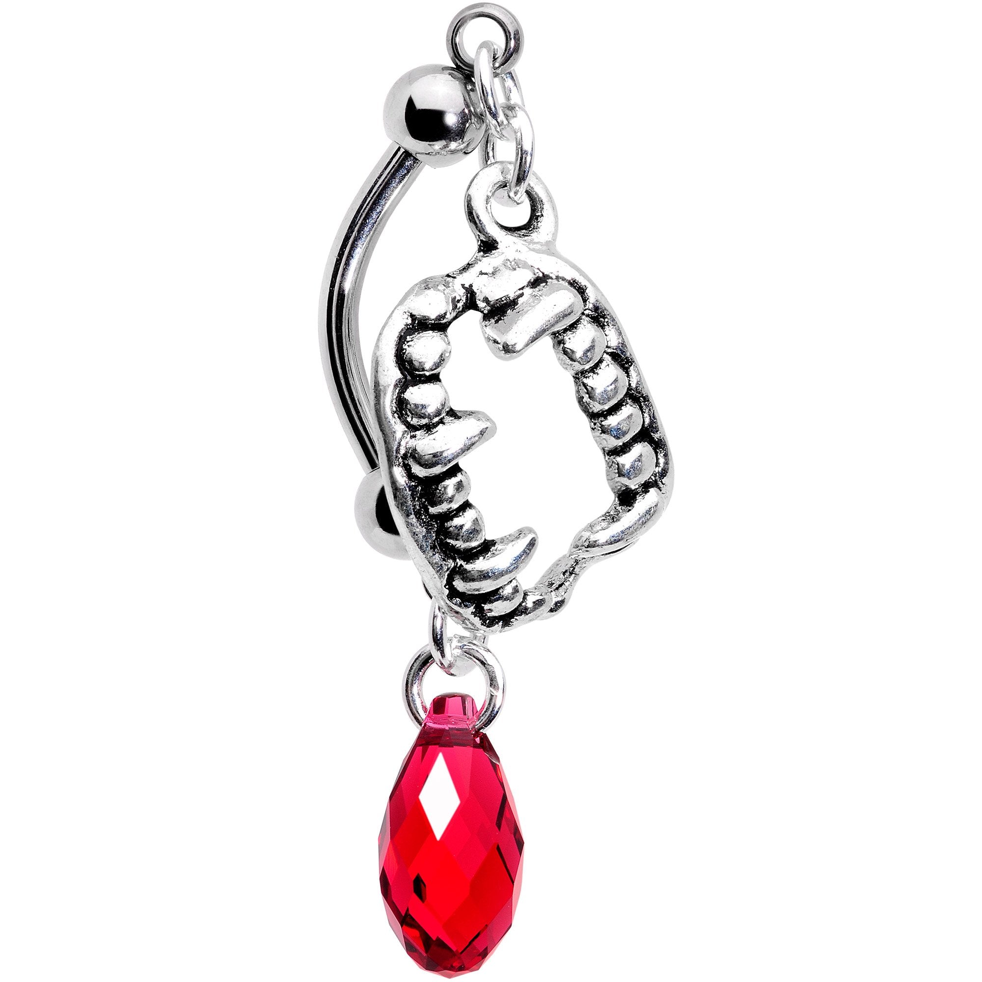 Handmade Vampire Fang Belly Ring Created with Crystals