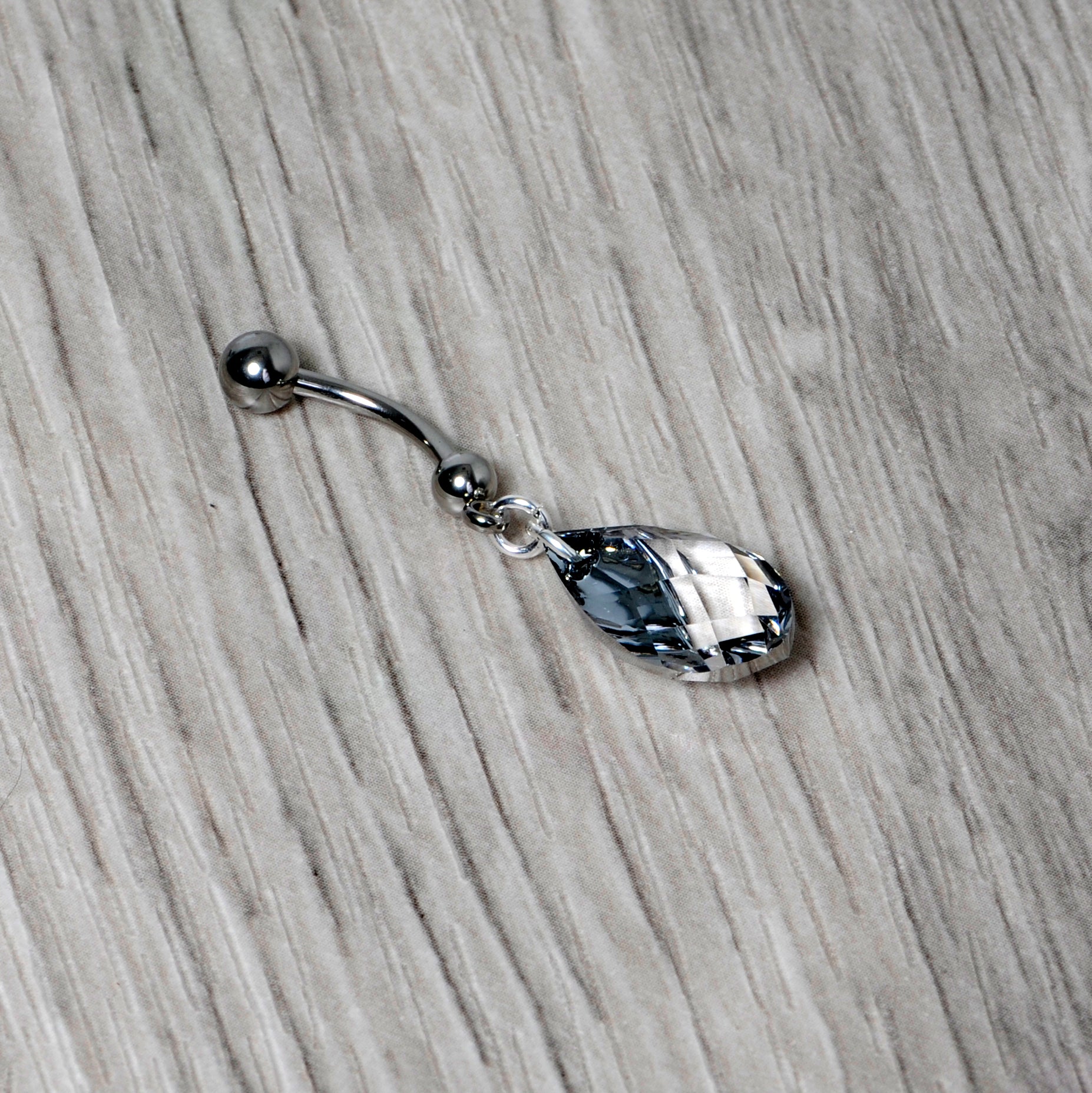 Clear Drop Reversible Belly Ring Created with Crystals