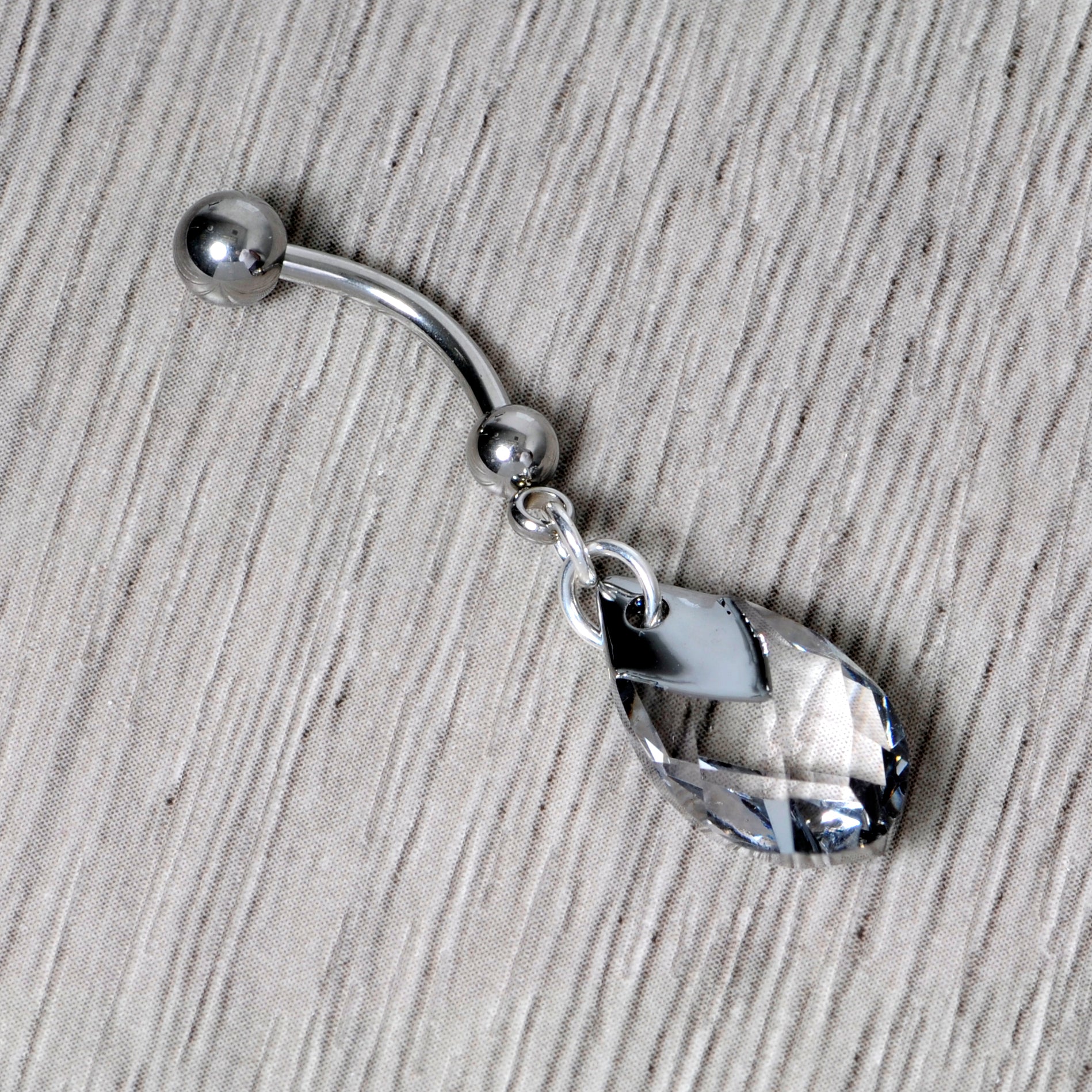 Clear Drop Reversible Belly Ring Created with Crystals