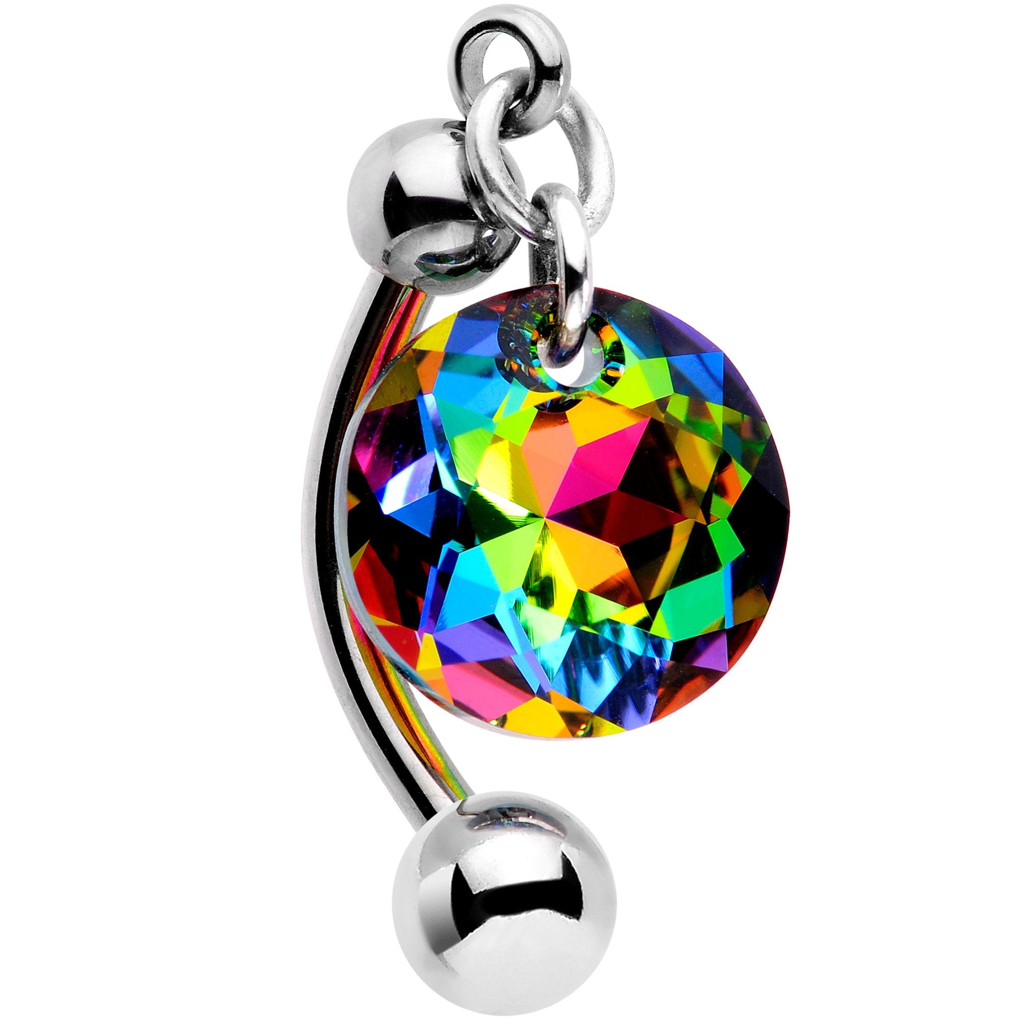 Handmade Vitrail Top Mount Belly Ring Created with Crystals