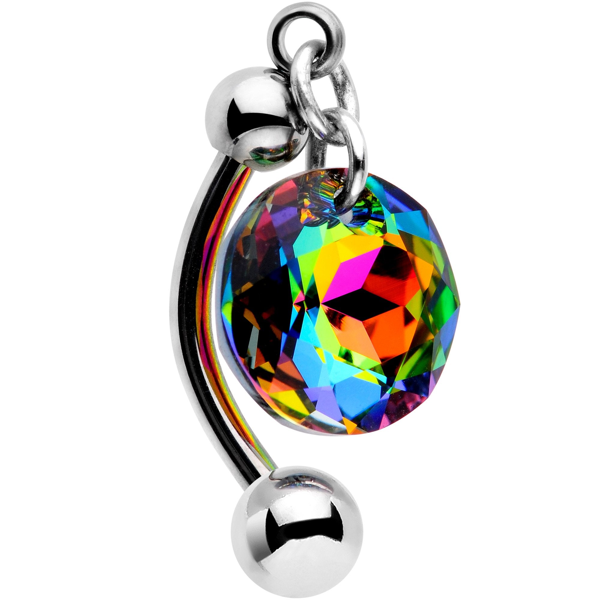 Handmade Vitrail Top Mount Belly Ring Created with Crystals