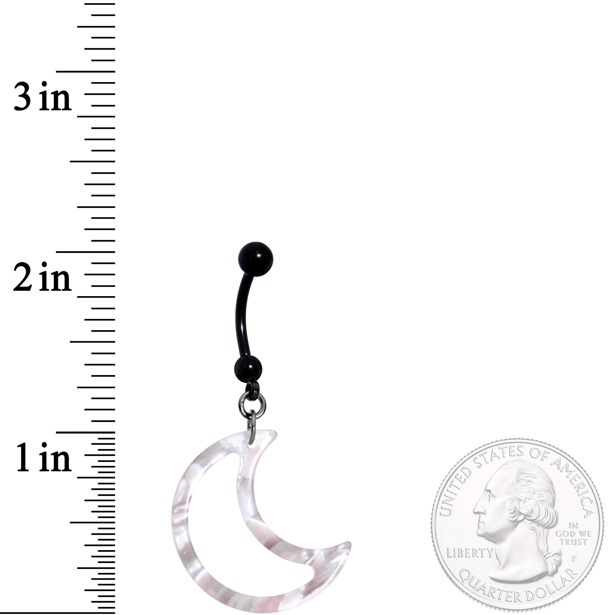 Handcrafted Black Hollow Crescent Moon Dangle Belly Ring