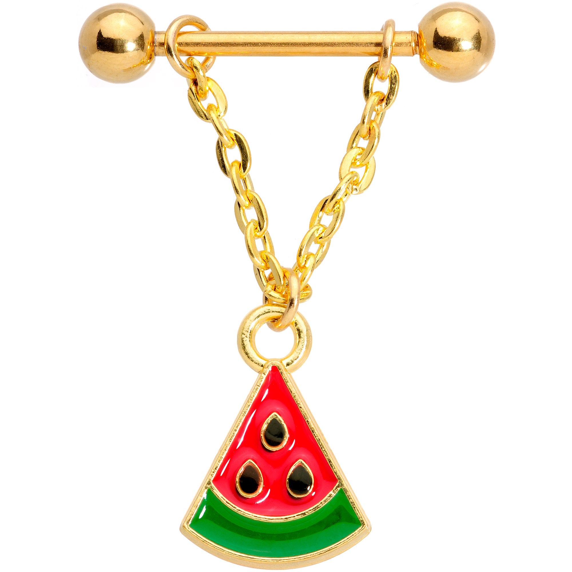 14G 5/8 Handmade Gold Tone Watermelon Dangle Nipple Ring Set