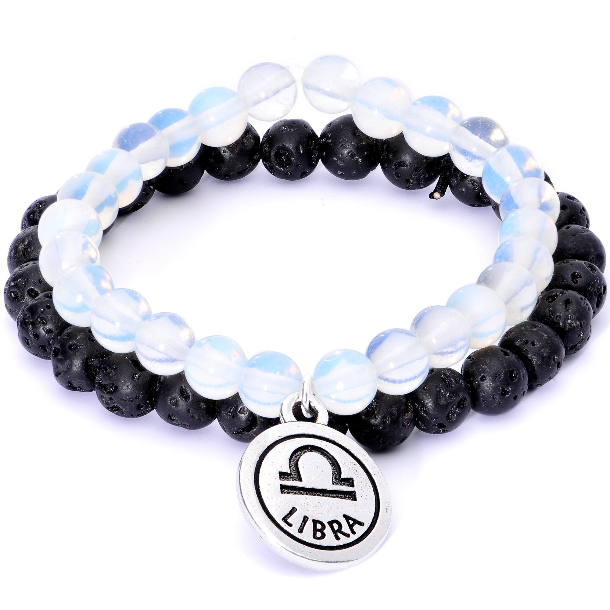Handmade Lava Stone Opalite Libra Zodiac Bracelet Set of 2