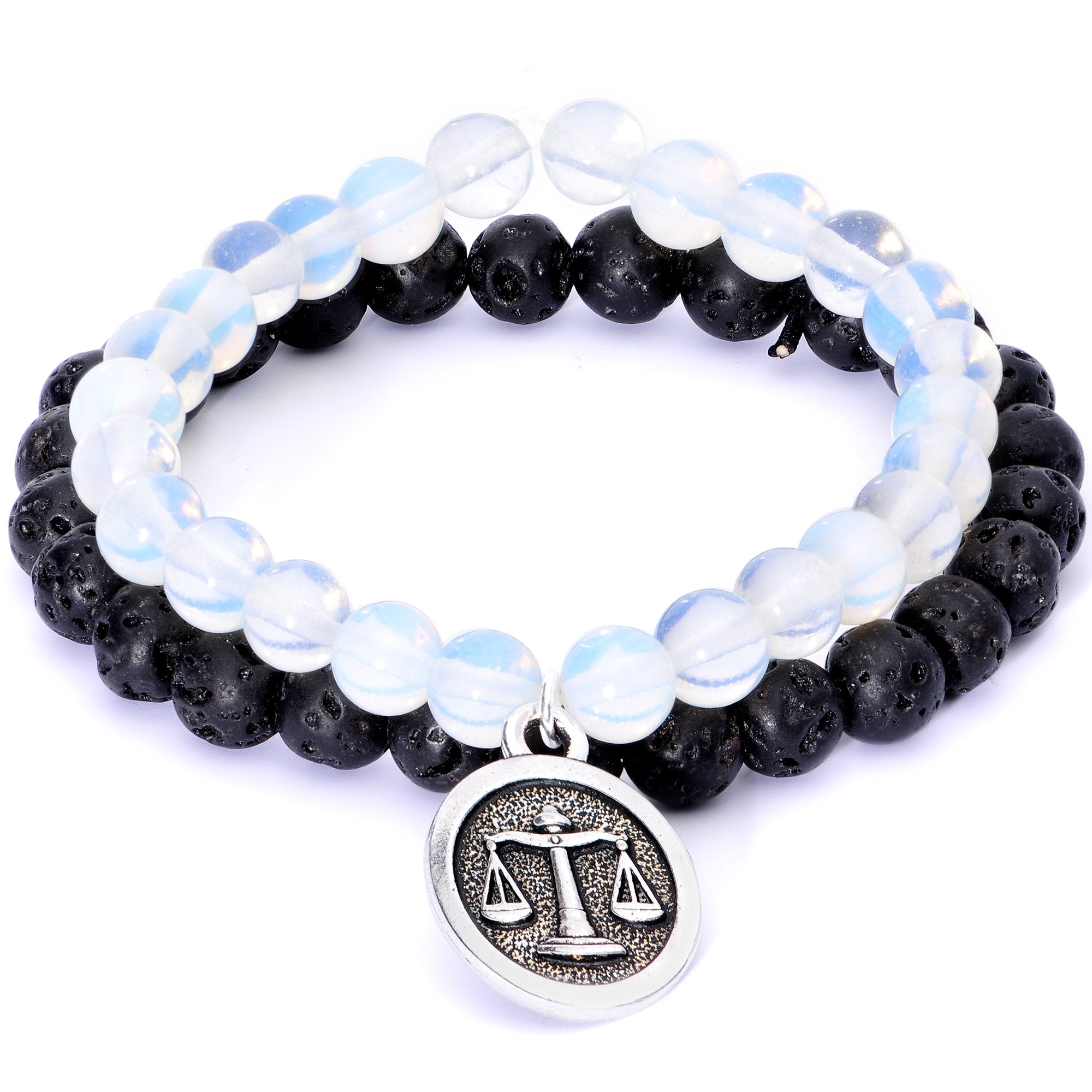 Handmade Lava Stone Opalite Libra Zodiac Bracelet Set of 2