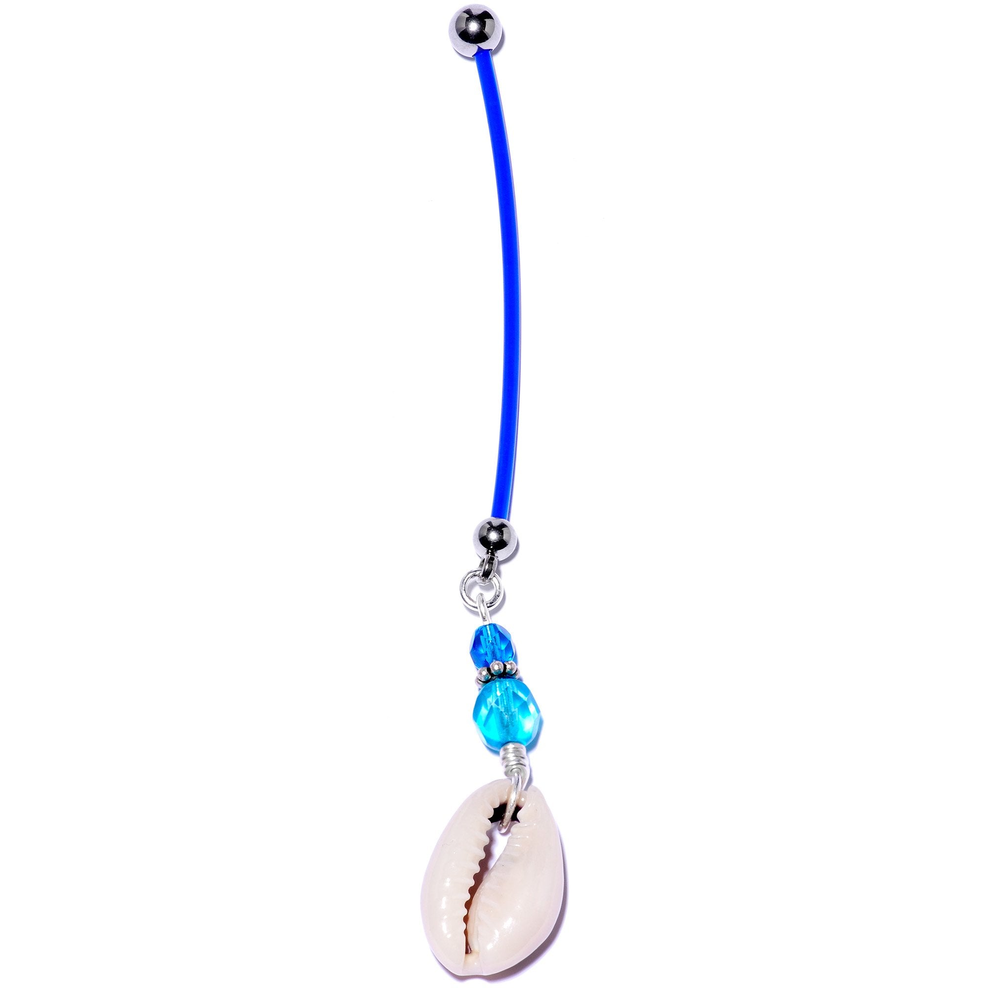 Handcrafted Puka Shell Blue Reversible Dangle Pregnancy Belly Ring