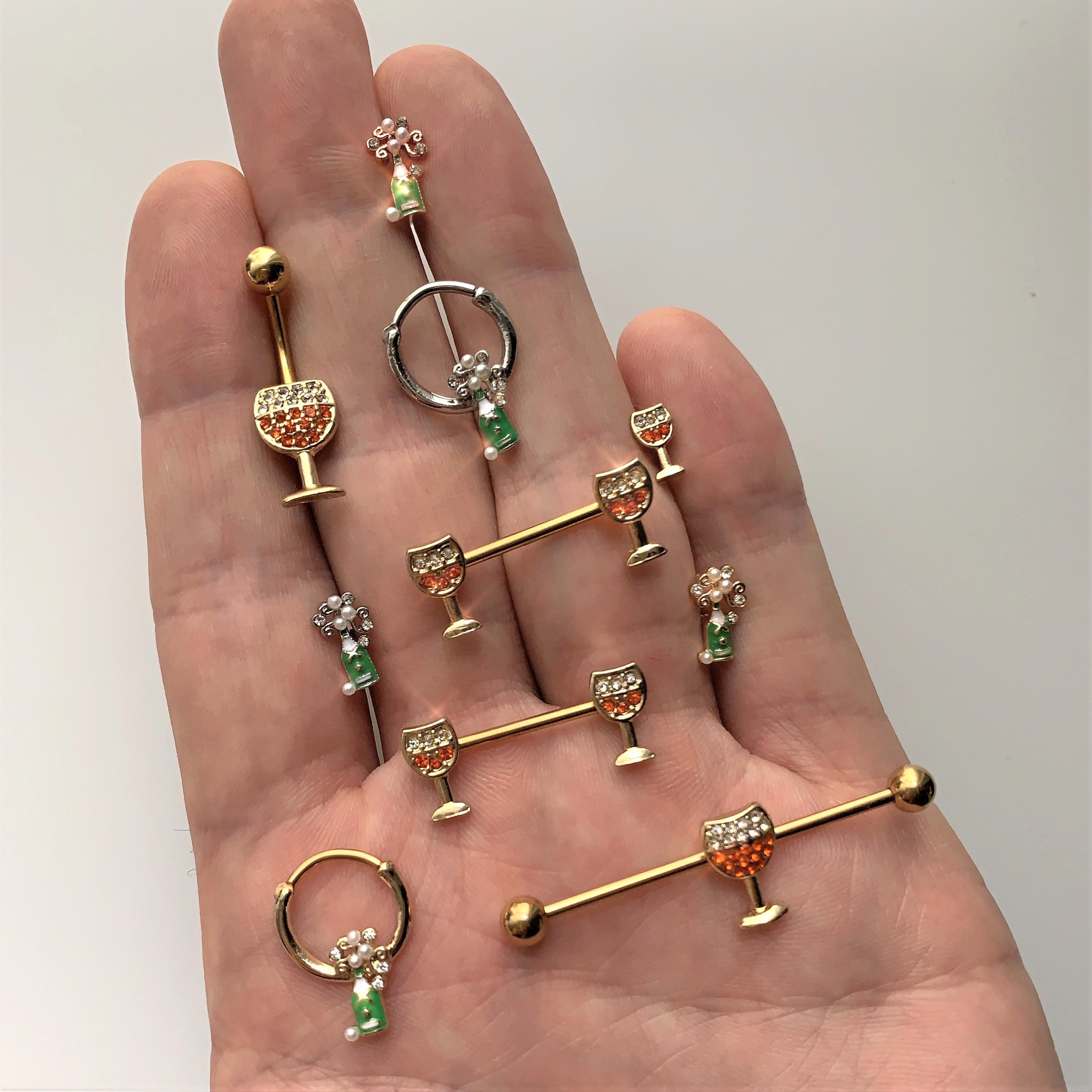 16G 1/4 Clear Gem Rose Gold Tone Champagne Cartilage Tragus