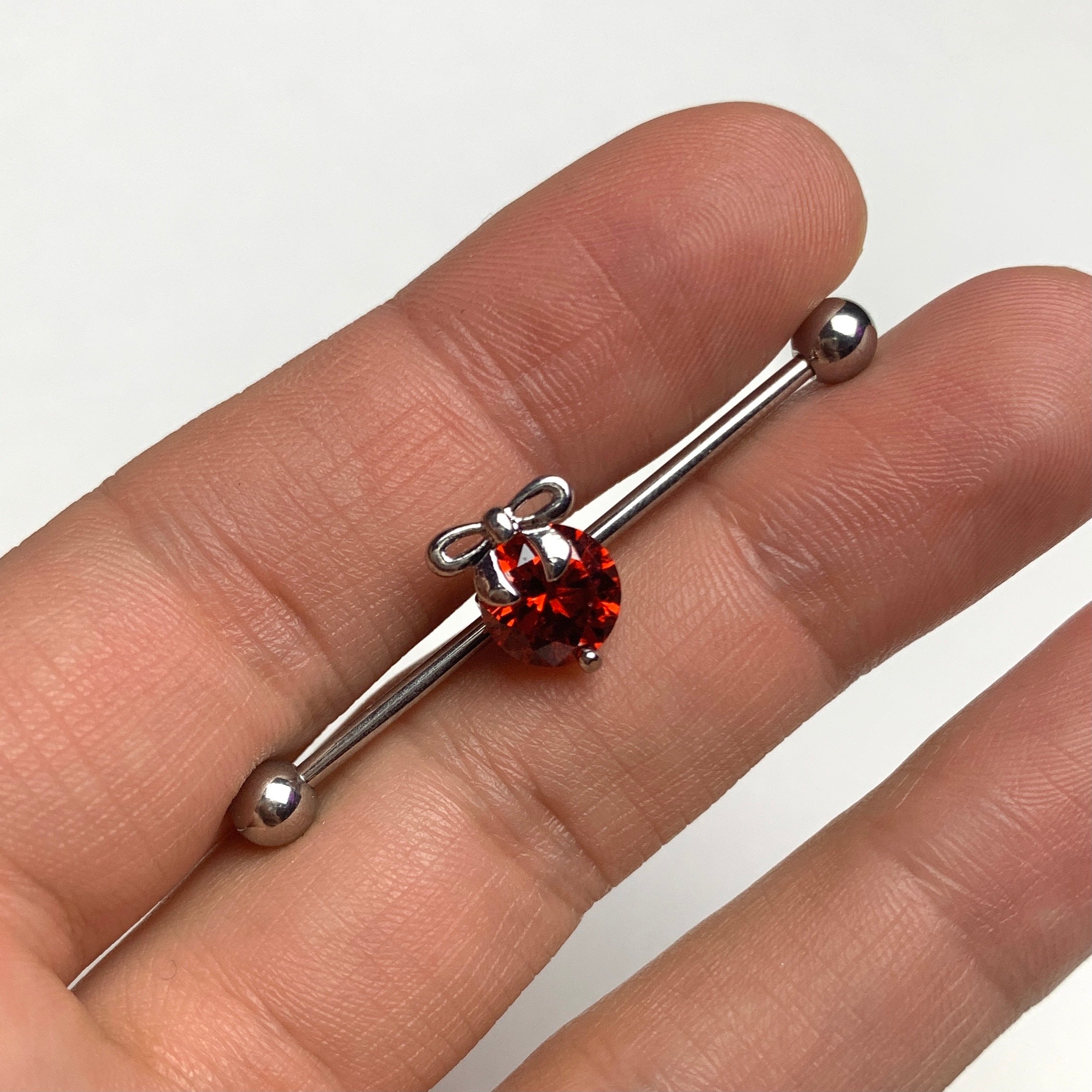 14G Red Gem Precious Holiday Ornament Industrial Barbell 38mm