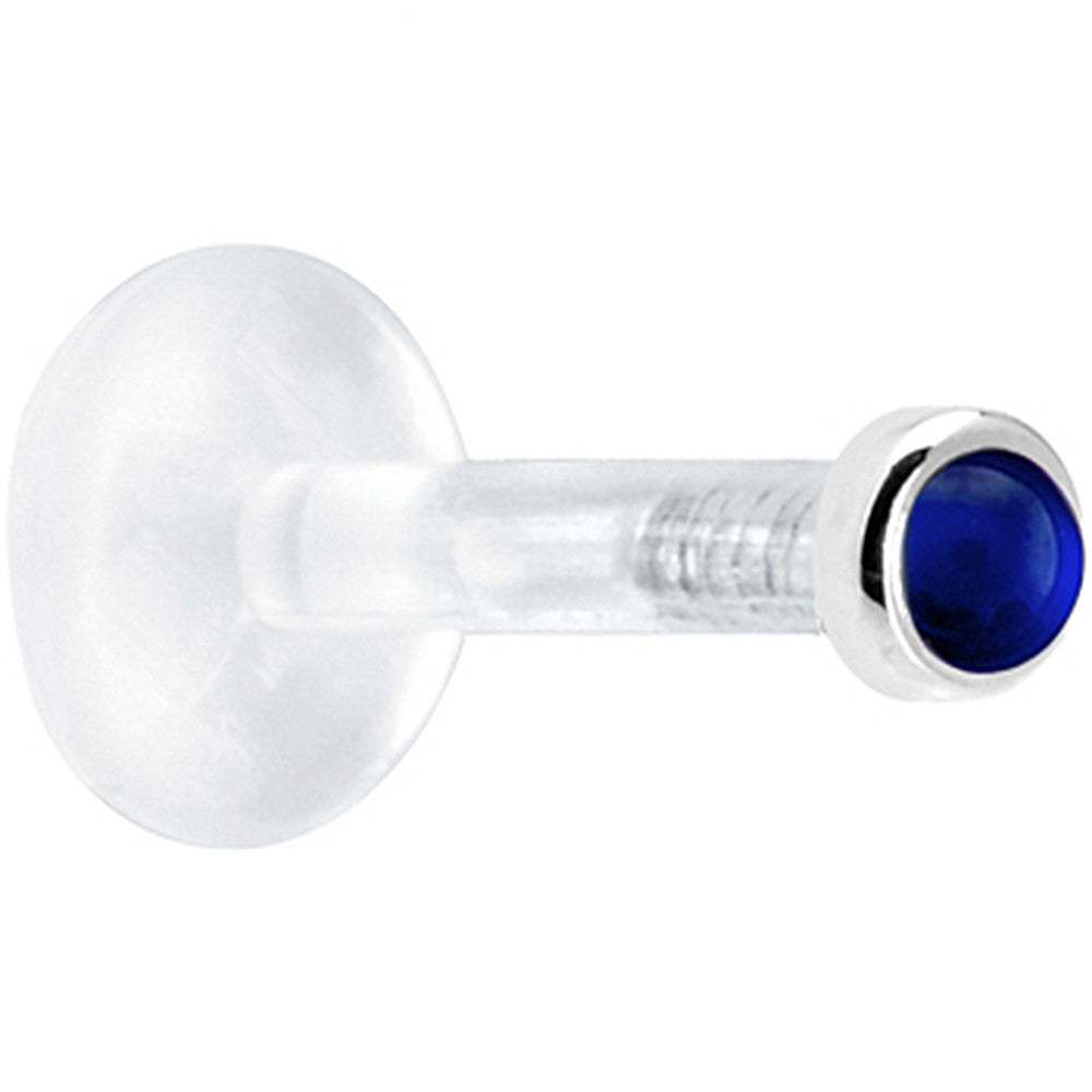 Solid 14K White Gold 2mm Genuine Blue Sapphire Bioplast Push in Labret