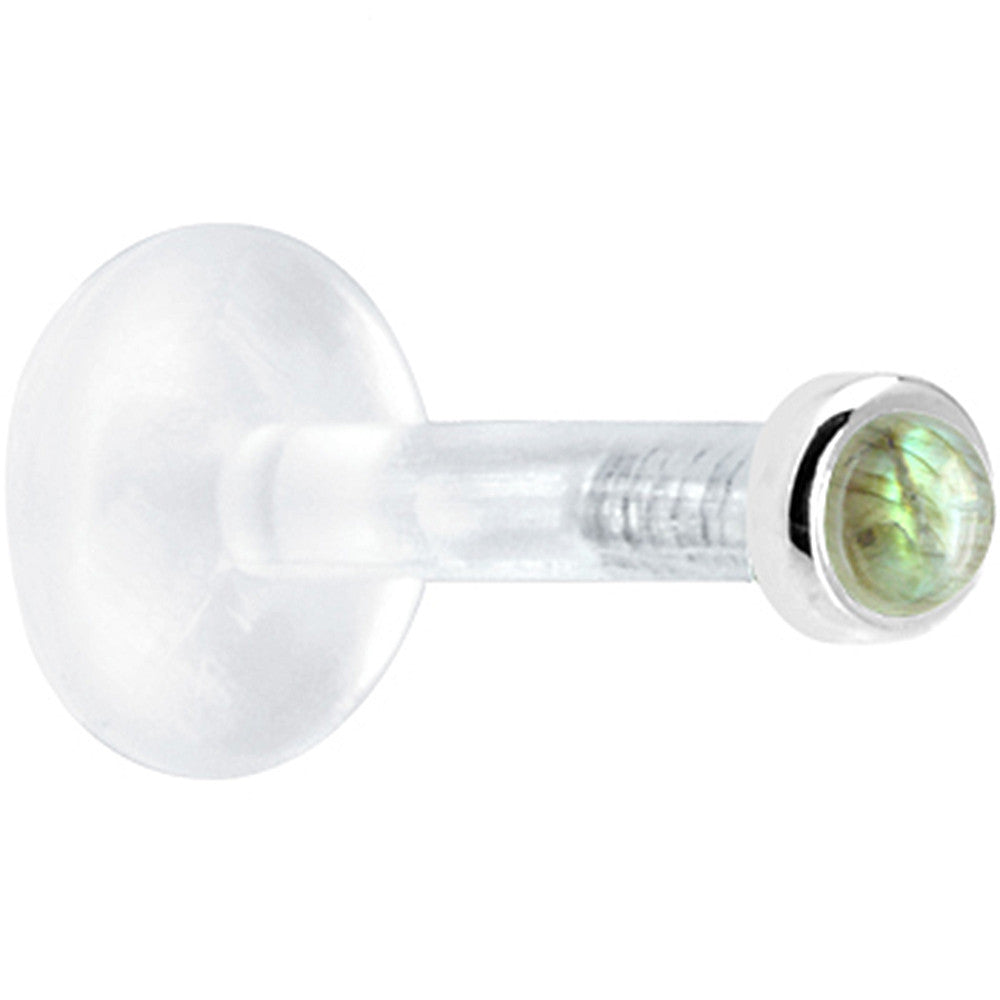 Solid 14K White Gold 2mm Genuine Labradorite Bioplast Push in Labret
